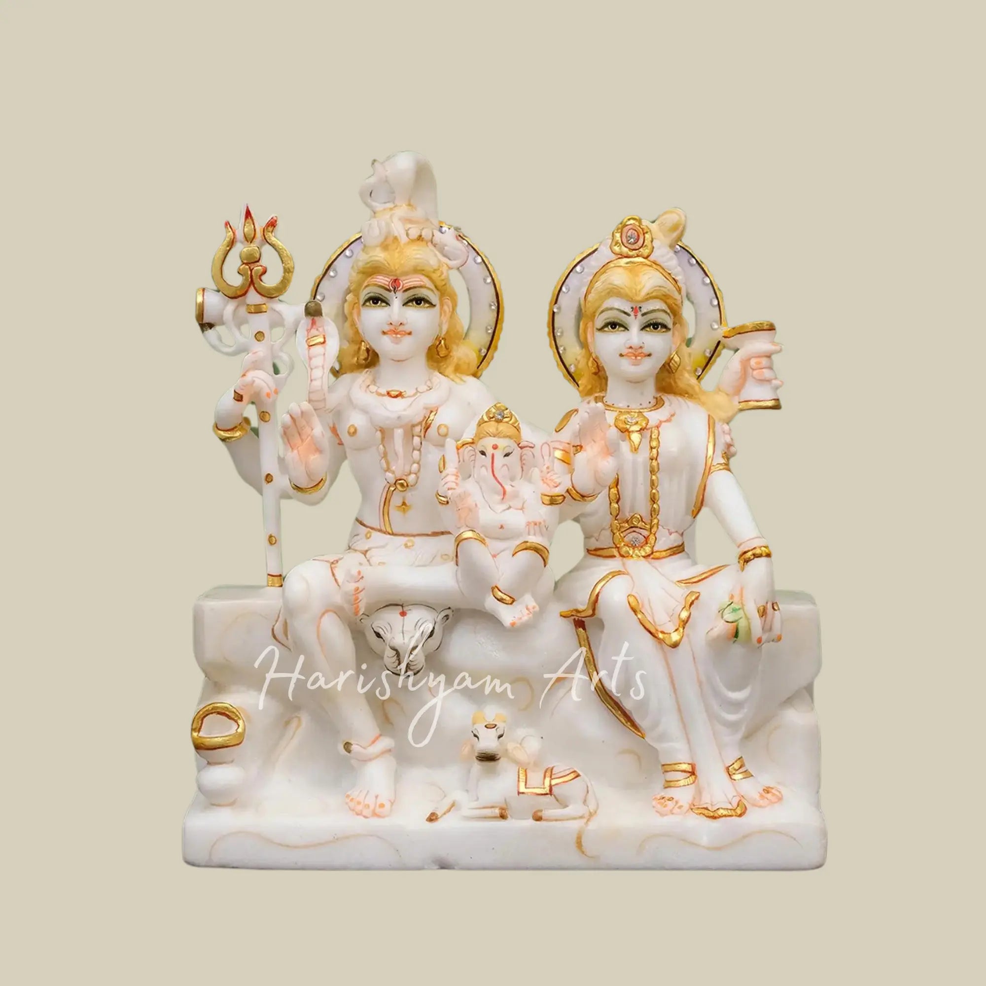 12 inches White Makrana Marble Shiva Parivar Statue