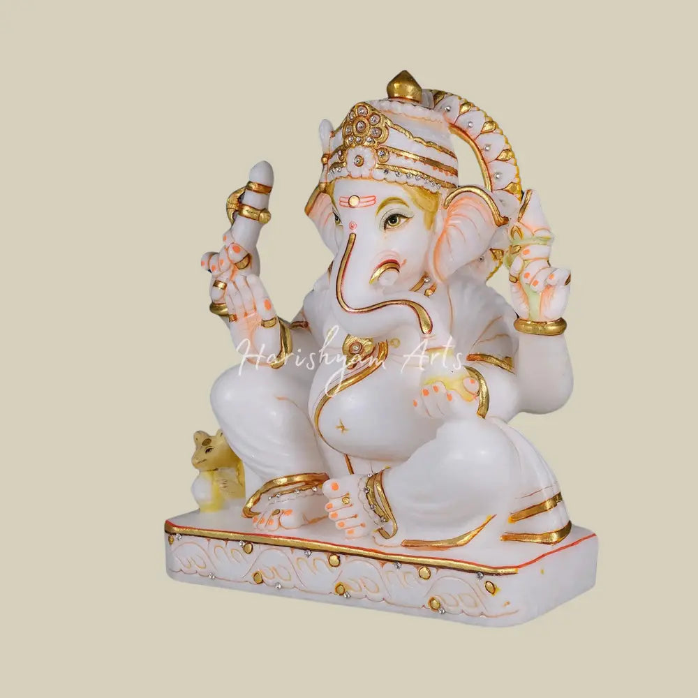 12" White Marble Ganesha Deity