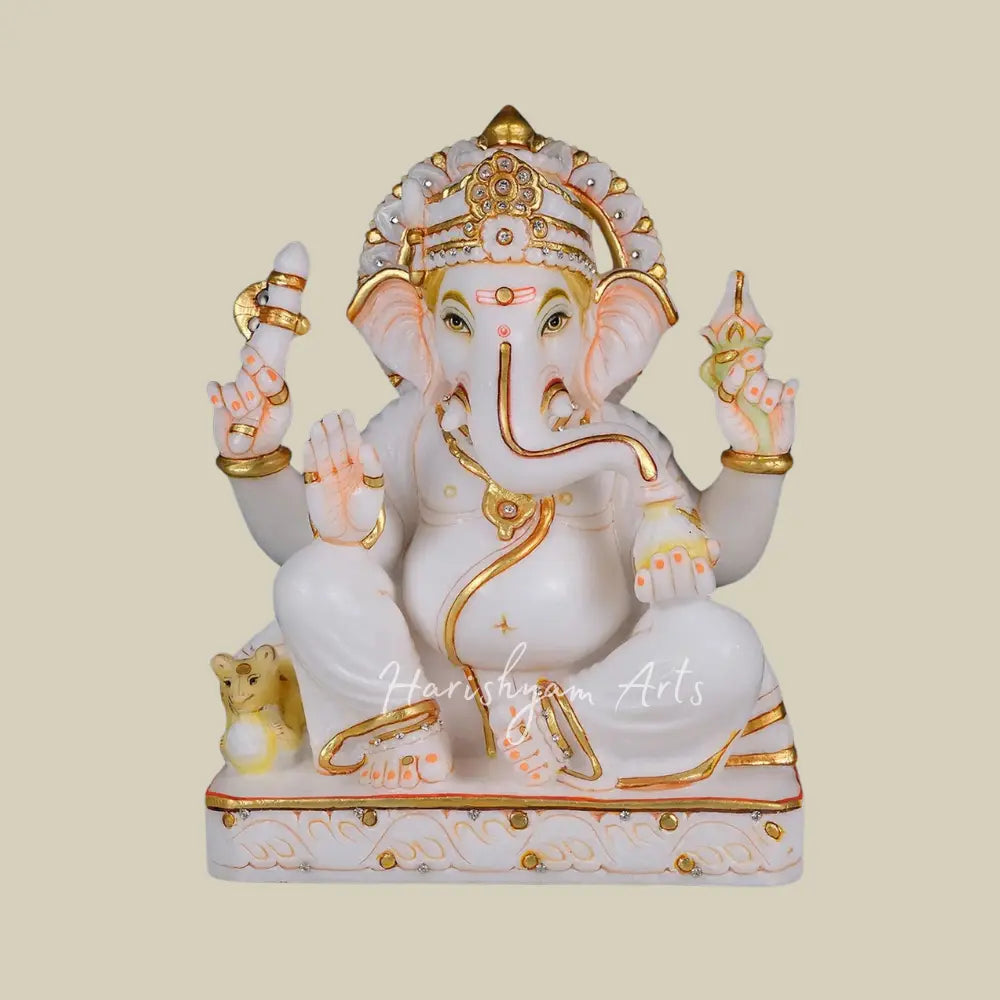 12" White Marble Ganesha Deity