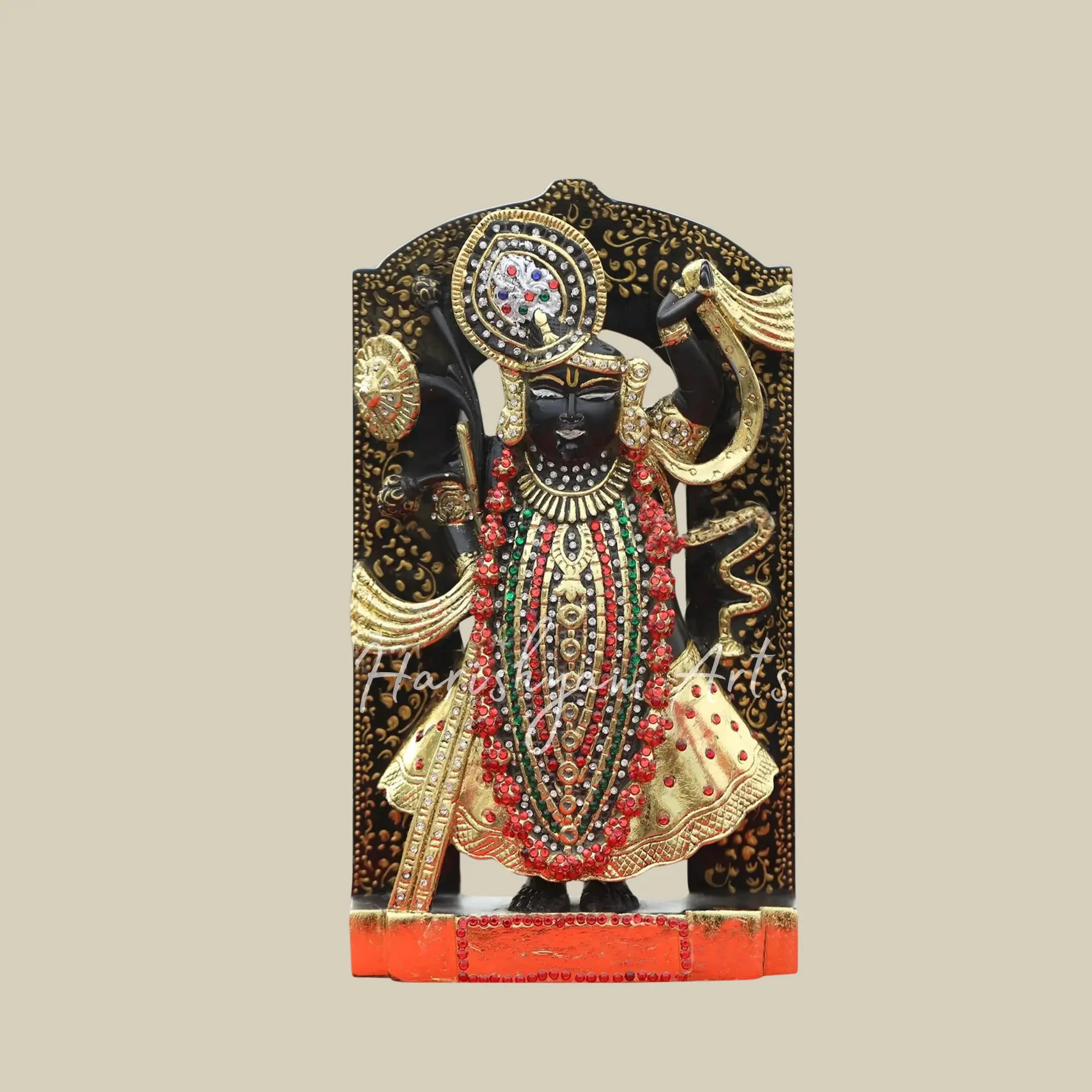  12 inches nathdwara shrinathj black marble statue 