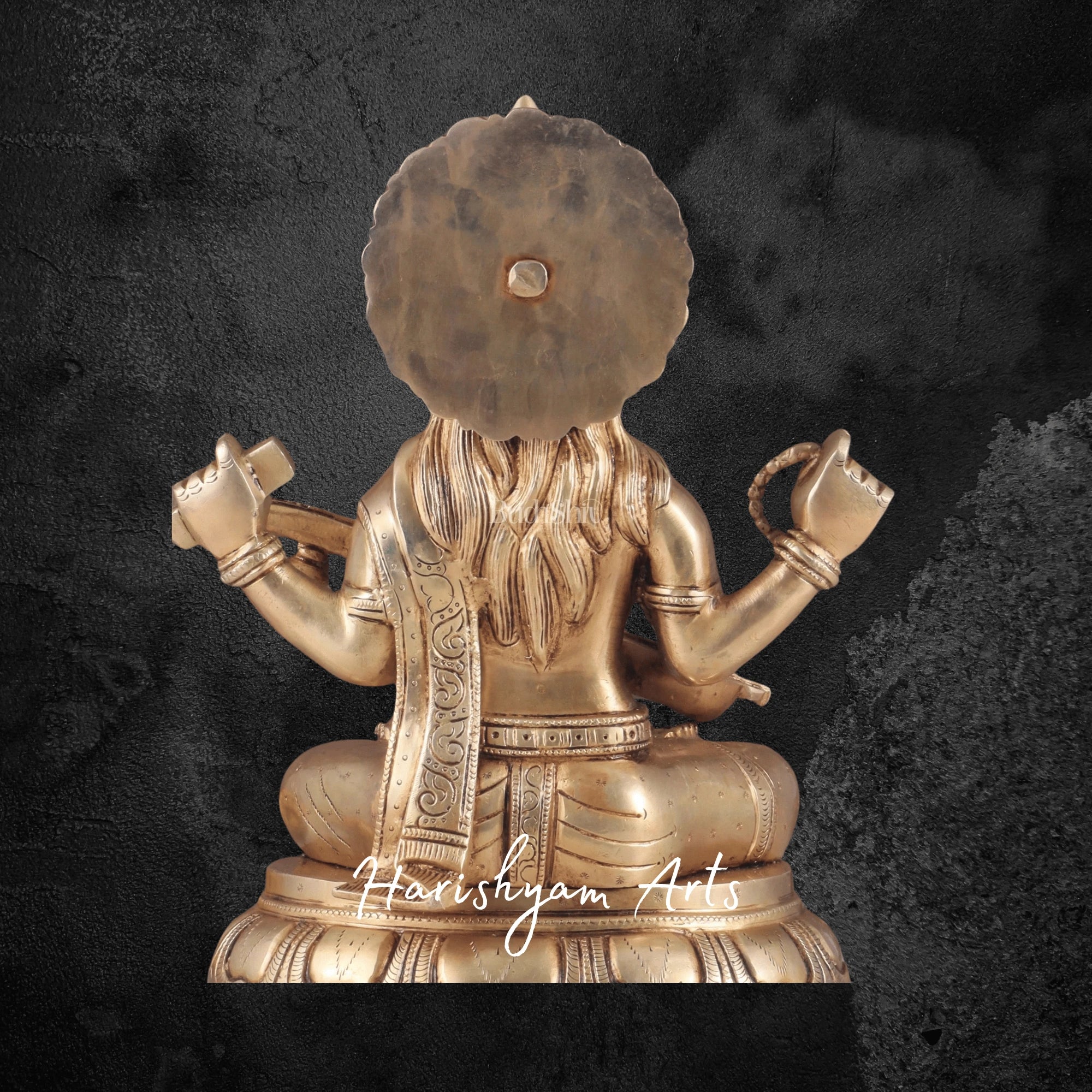13.5" Pure Brass Handcrafted Maa Saraswati Idol Ideal for Home Mandir or Office Décor