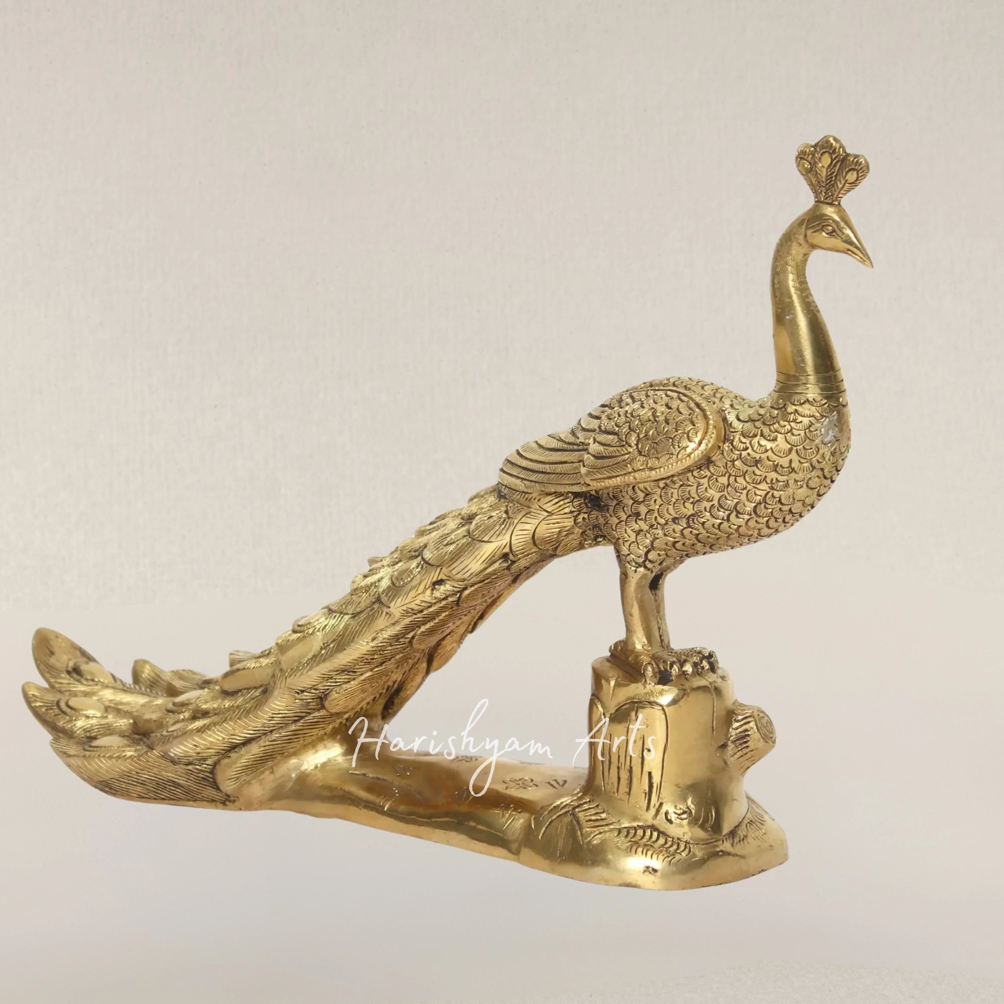 13" Artistic Brass Peacock Figurine for Stylish Home Decoration
