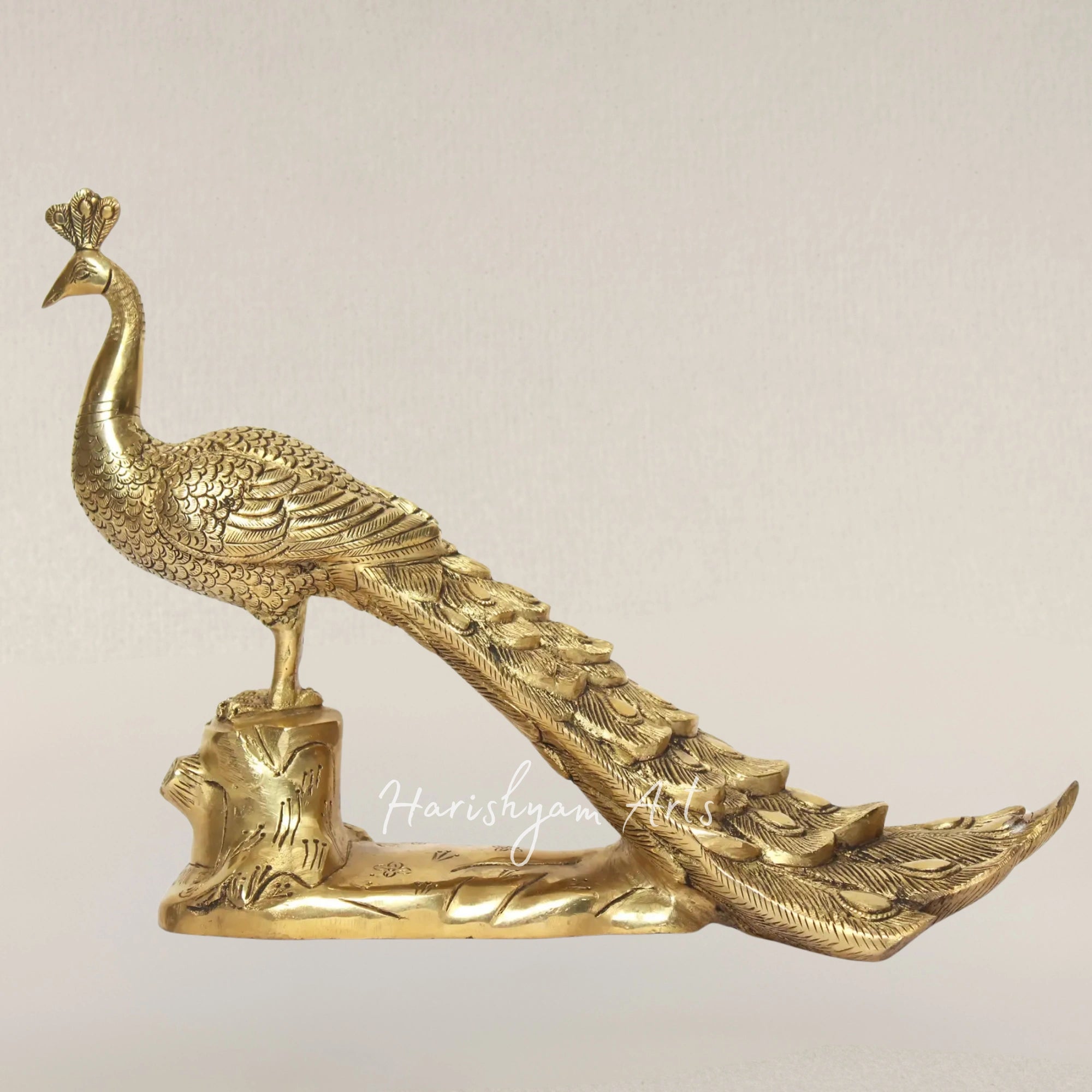 13" Artistic Brass Peacock Figurine for Stylish Home Decoration