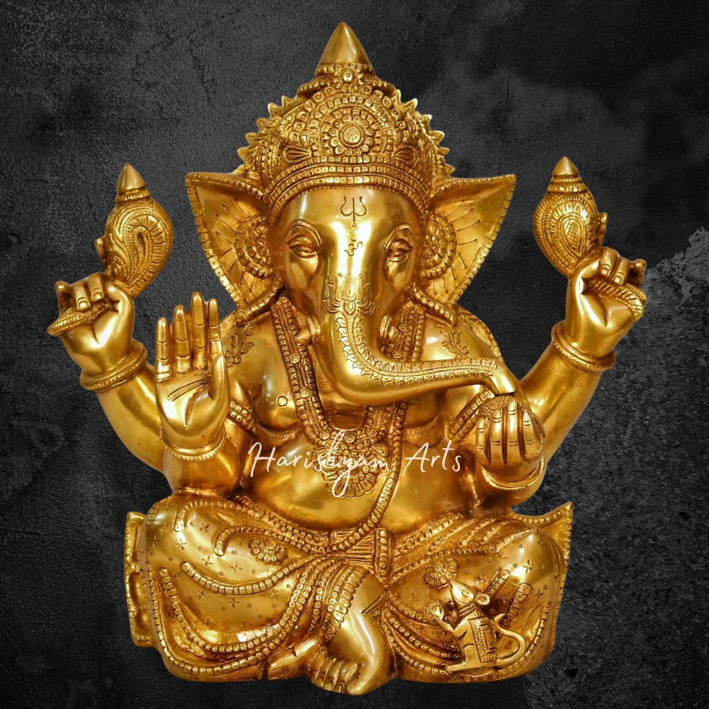 13" Brass Blessing Ganesh Statue