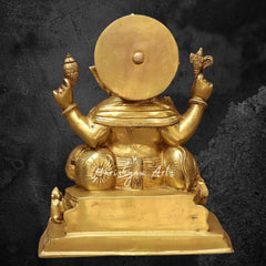 13" Brass Ganesha Statue with Golden Finished