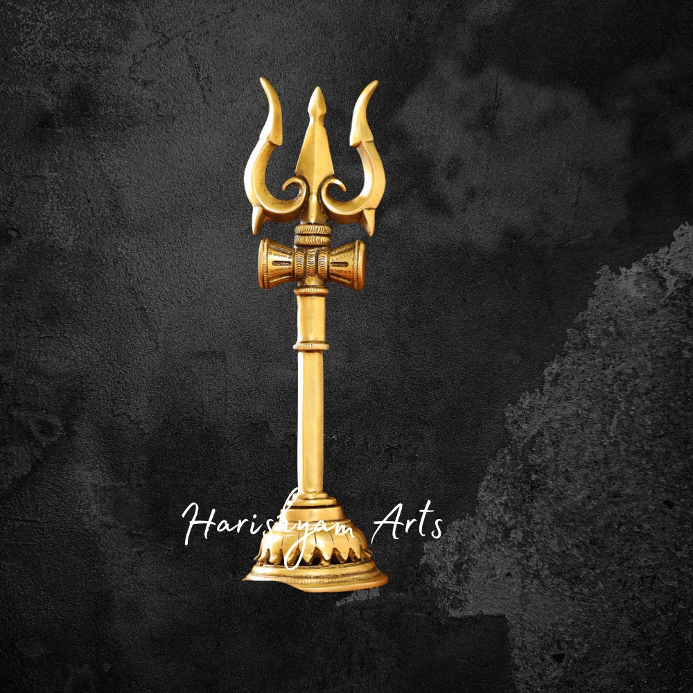 13" Brass Shiva Trishul with Damru for Devotional Purpose