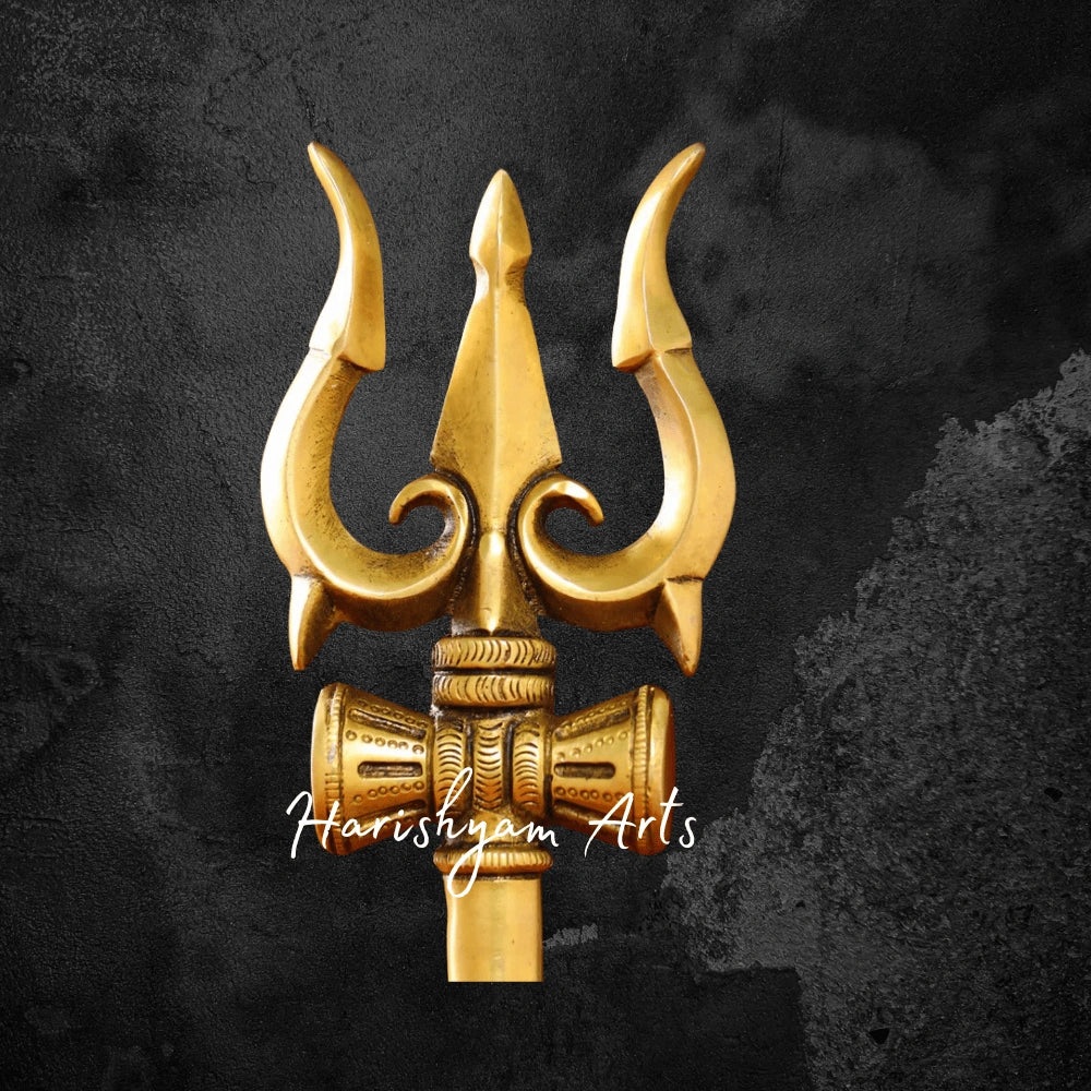 13" Brass Shiva Trishul with Damru for Devotional Purpose