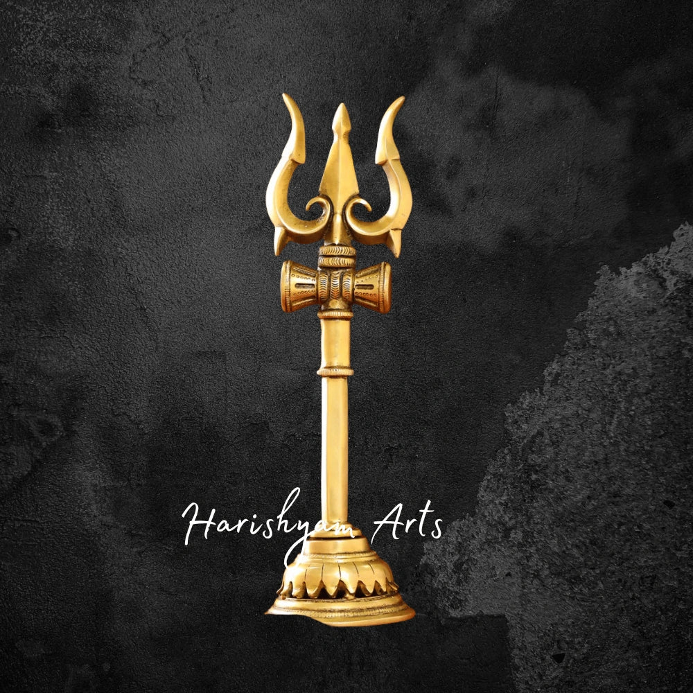 13" Brass Shiva Trishul with Damru for Devotional Purpose
