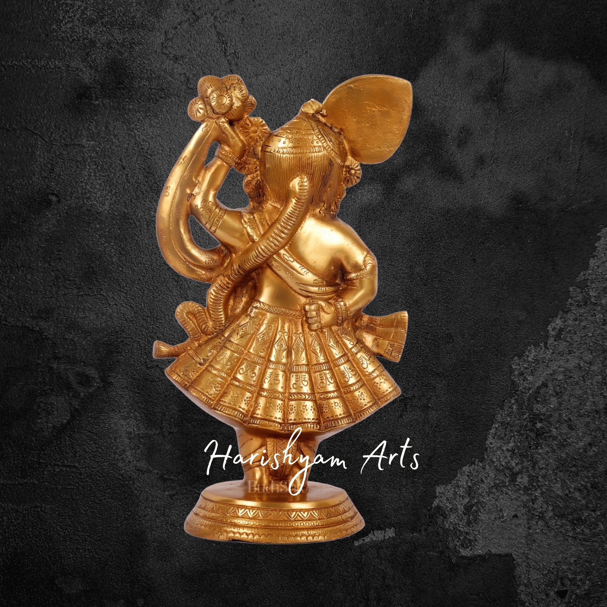 13" Brass Shreenath Ji Figurine from Nathdwara with Intricate Detailing