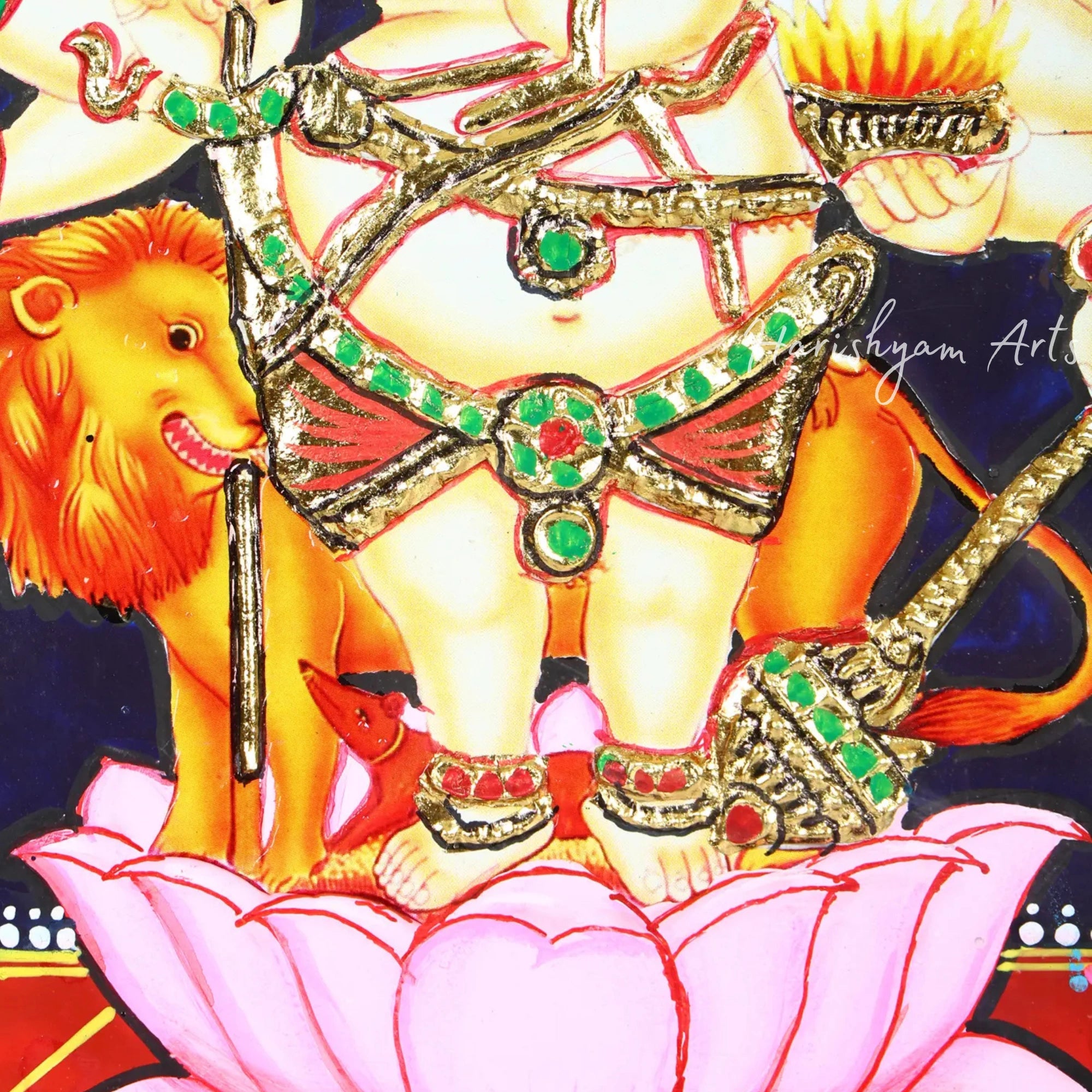 13" Drishti Ganesha Tanjore Painting with 24K Gold Work and Elegant Frame3