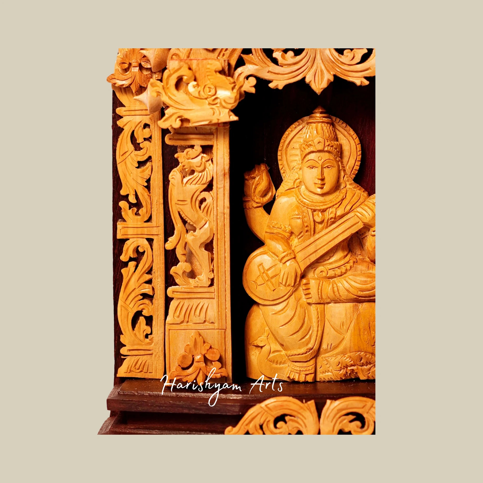 13" Goddess Saraswati Wood Statue Buy Online4