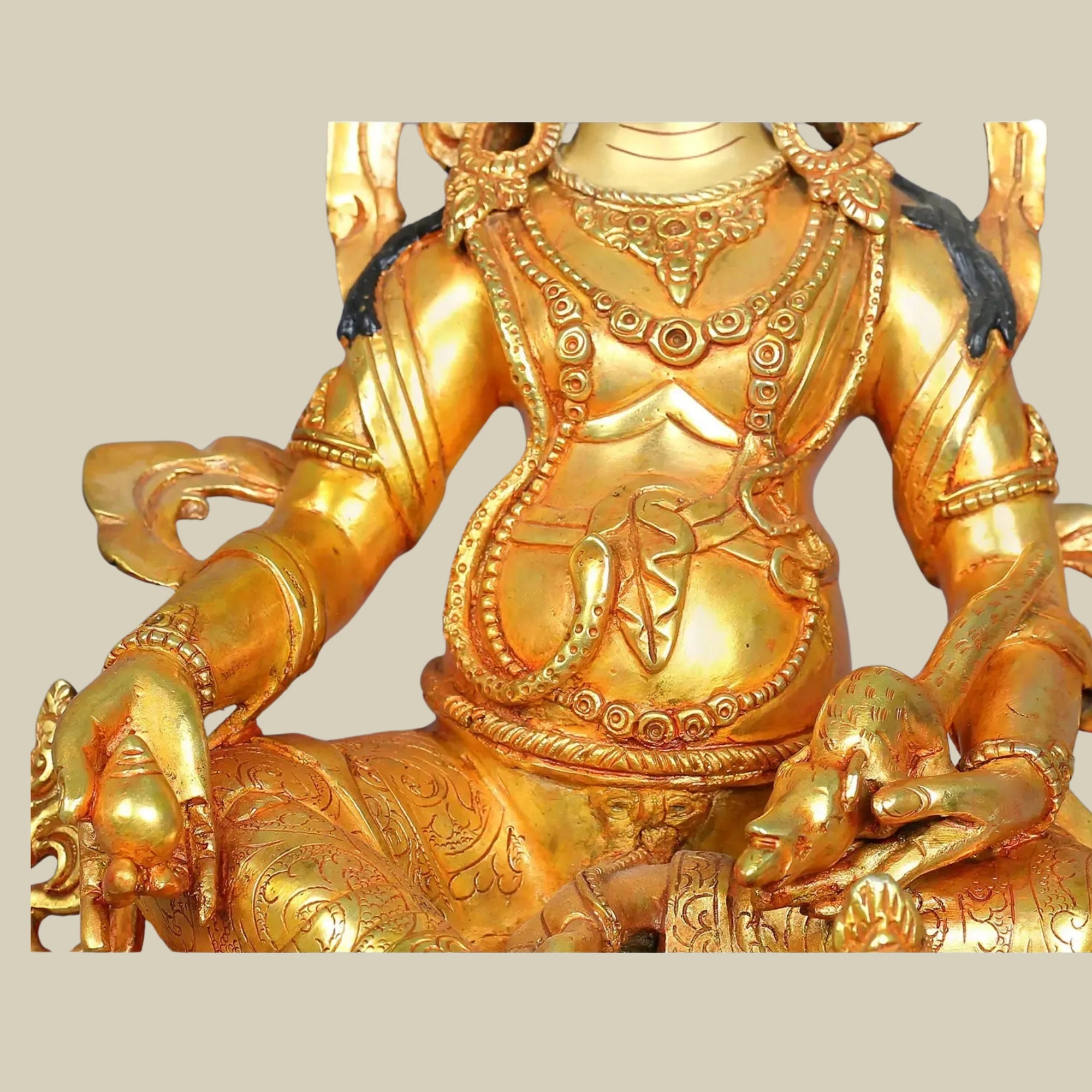 13" Handcrafted Kubera Wealth Sculpture in Authentic Copper Form