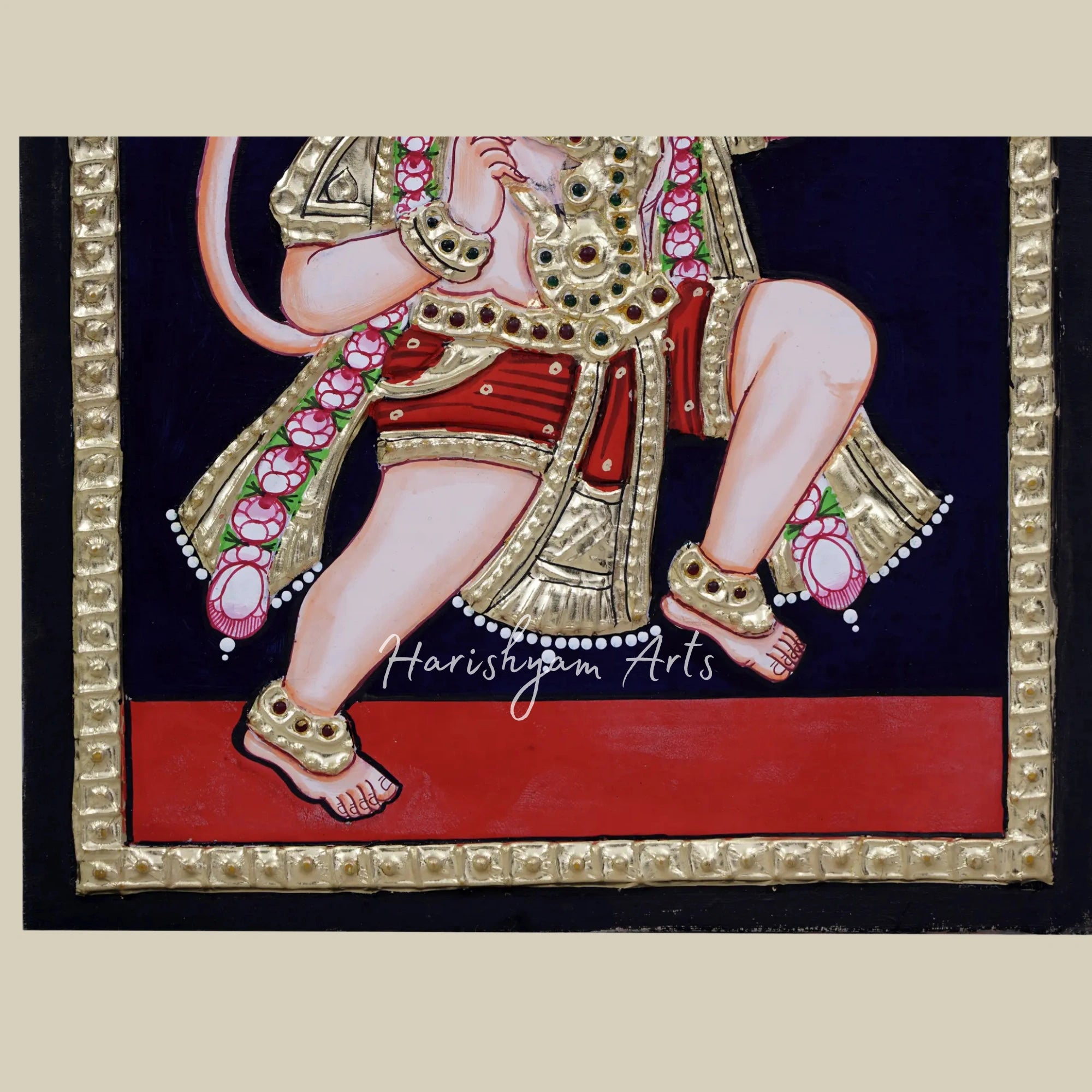 13" Lord Hanuman Carrying the Sacred Sanjeevani Herb Tanjore Painting2