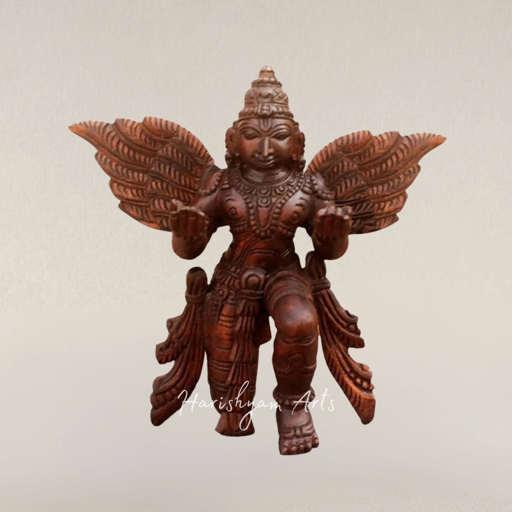 13" Meditation Garuda Sculpture Hand Carved Traditional Wooden Figurine