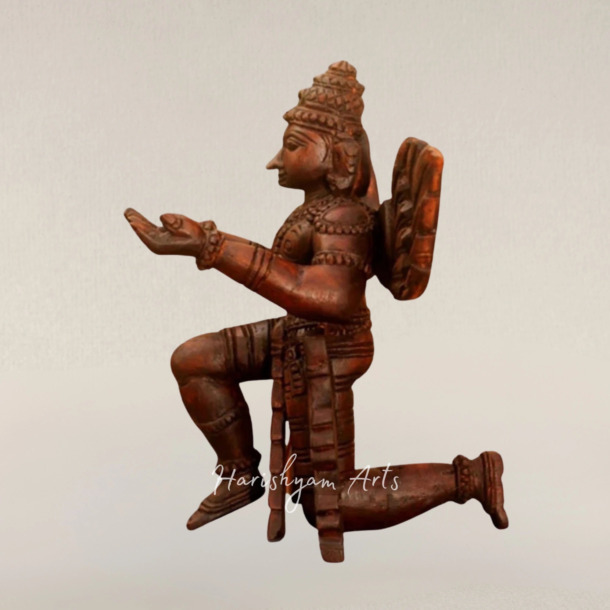 13" Meditation Garuda Sculpture Hand Carved Traditional Wooden Figurine