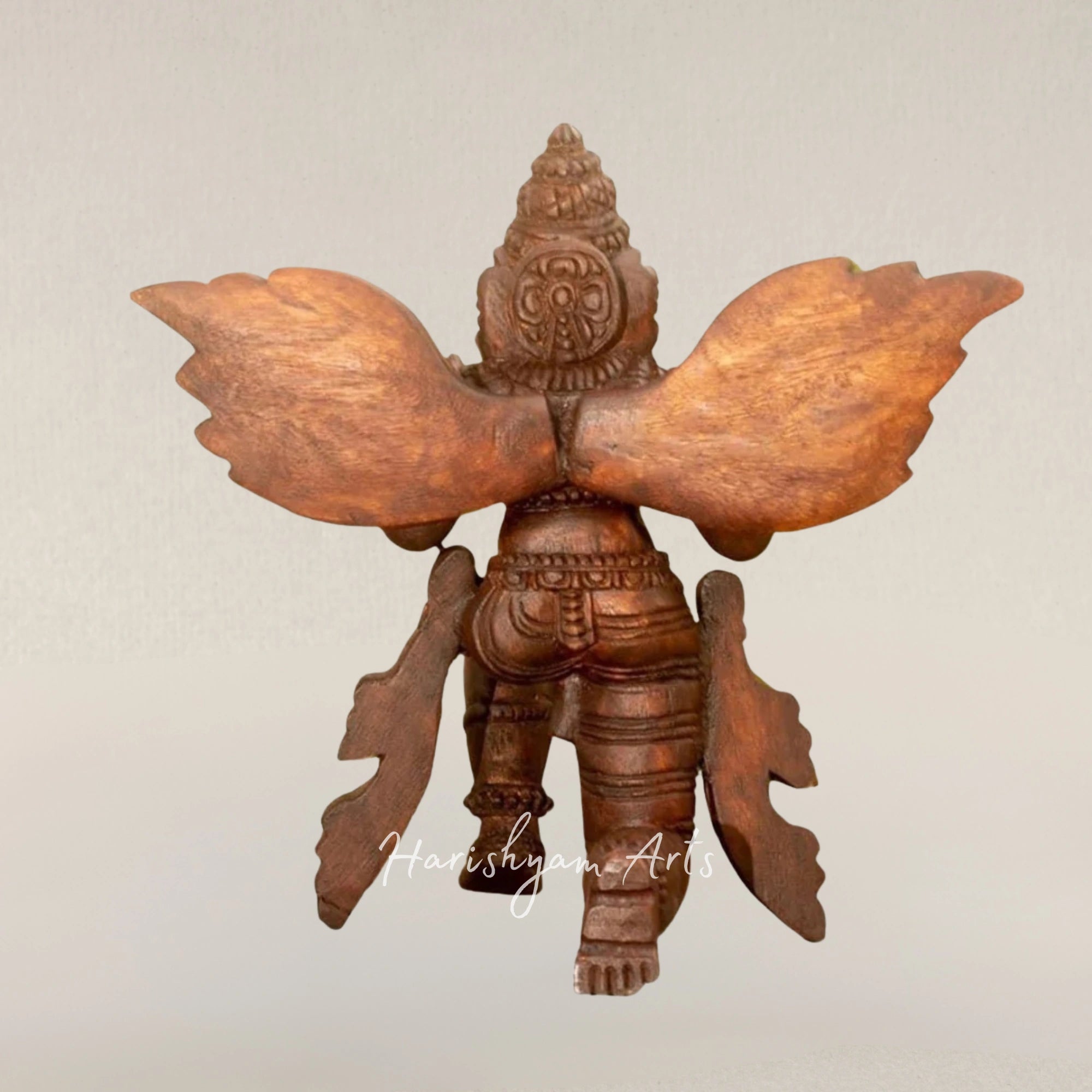 13" Meditation Garuda Sculpture Hand Carved Traditional Wooden Figurine