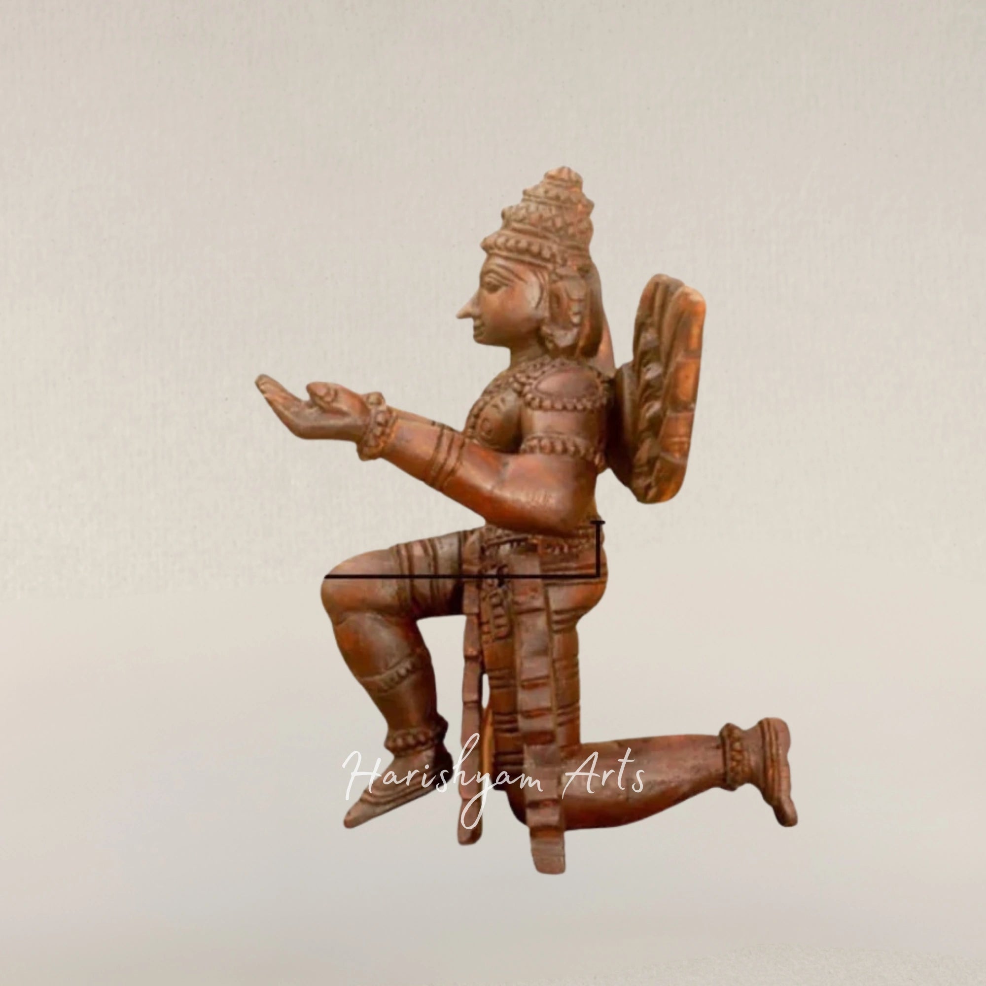 13" Meditation Garuda Sculpture Hand Carved Traditional Wooden Figurine