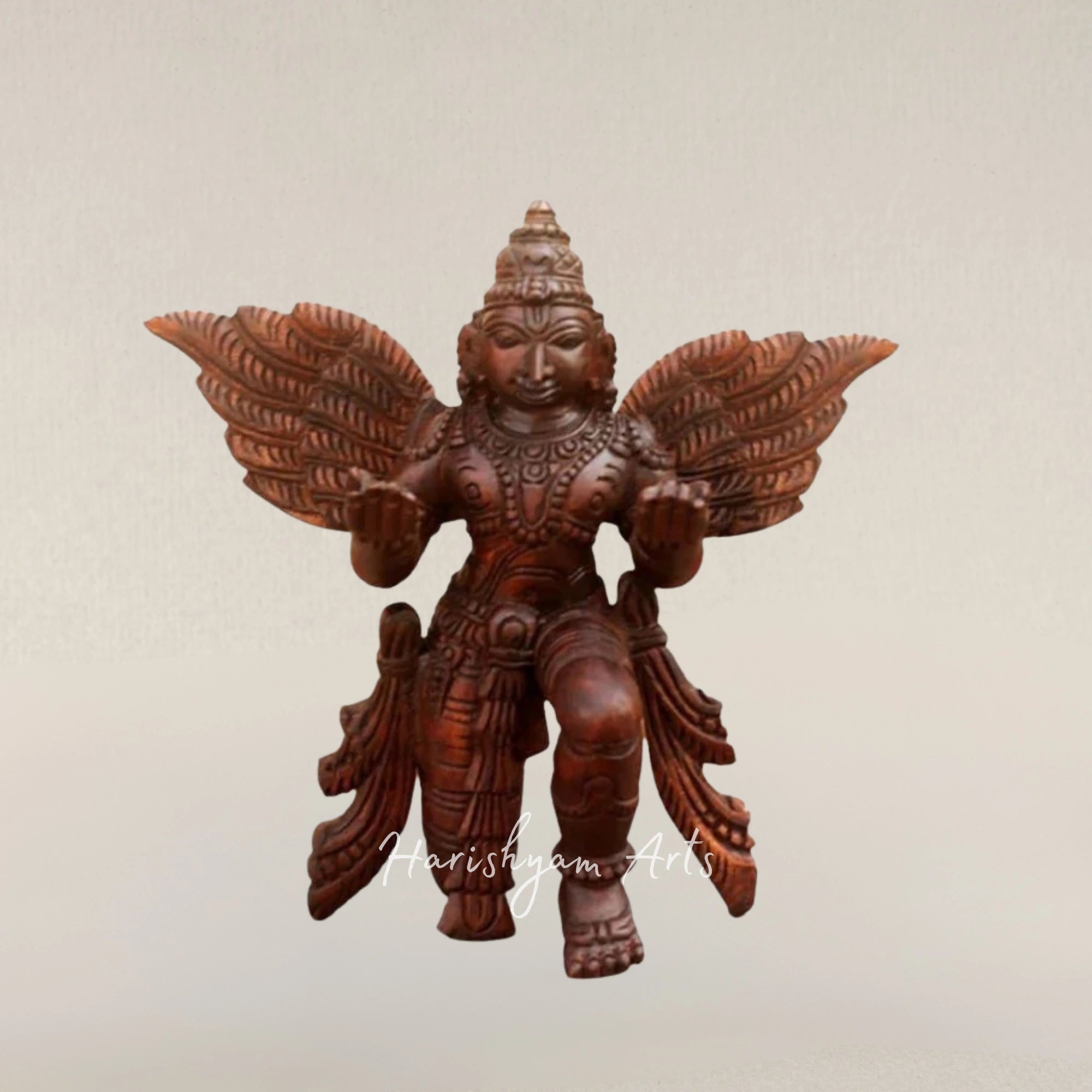 13" Meditation Garuda Sculpture Hand Carved Traditional Wooden Figurine