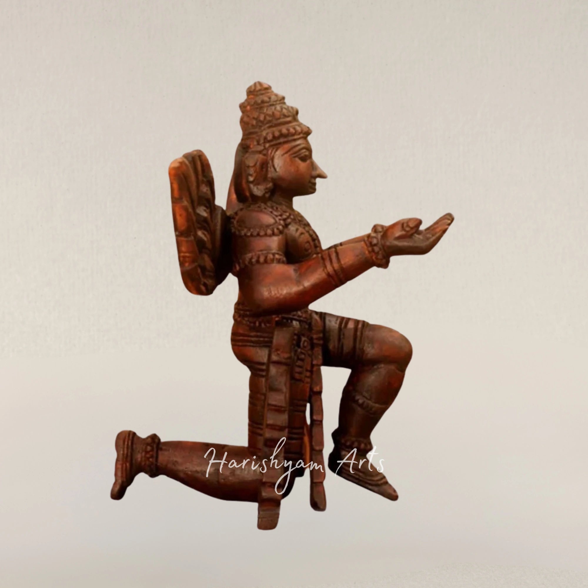 13" Meditation Garuda Sculpture Hand Carved Traditional Wooden Figurine
