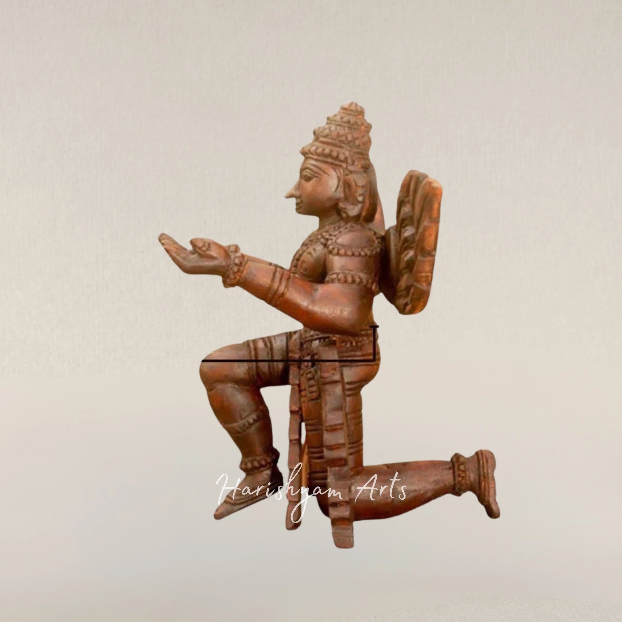 13" Meditation Garuda Sculpture Hand Carved Traditional Wooden Figurine
