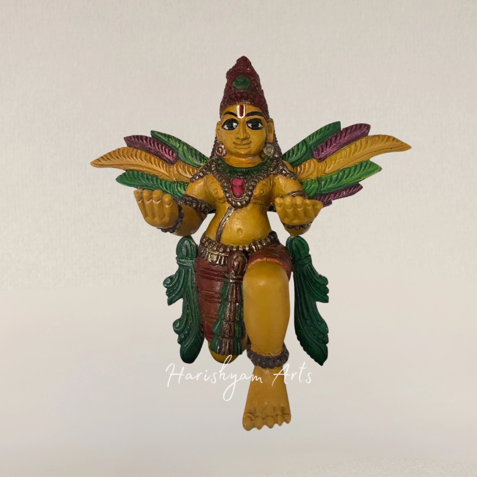 13" Meditative Garuda Wooden Idol Hand Carved Sacred Sculpture