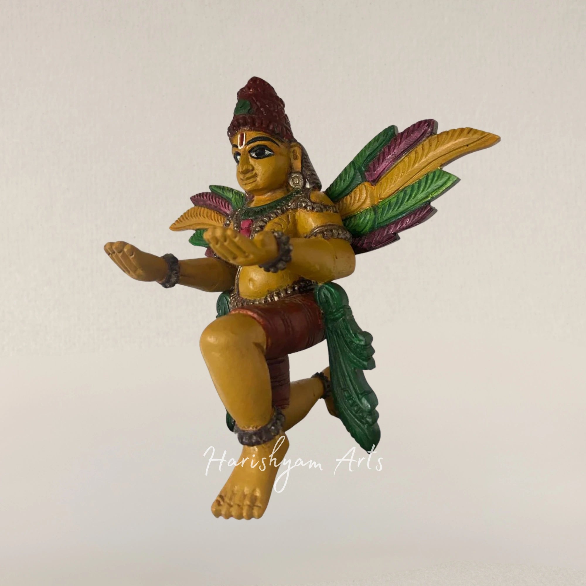 13" Meditative Garuda Wooden Idol Hand Carved Sacred Sculpture