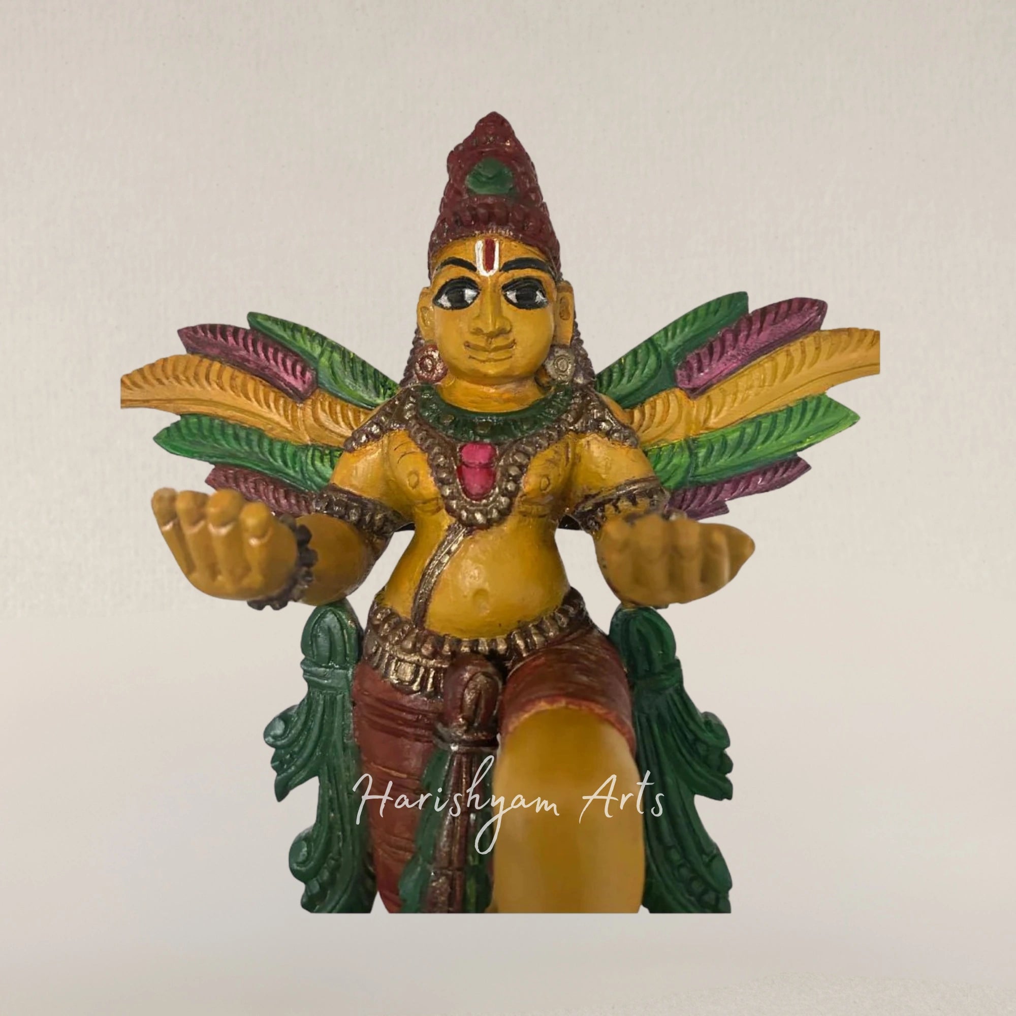 13" Meditative Garuda Wooden Idol Hand Carved Sacred Sculpture