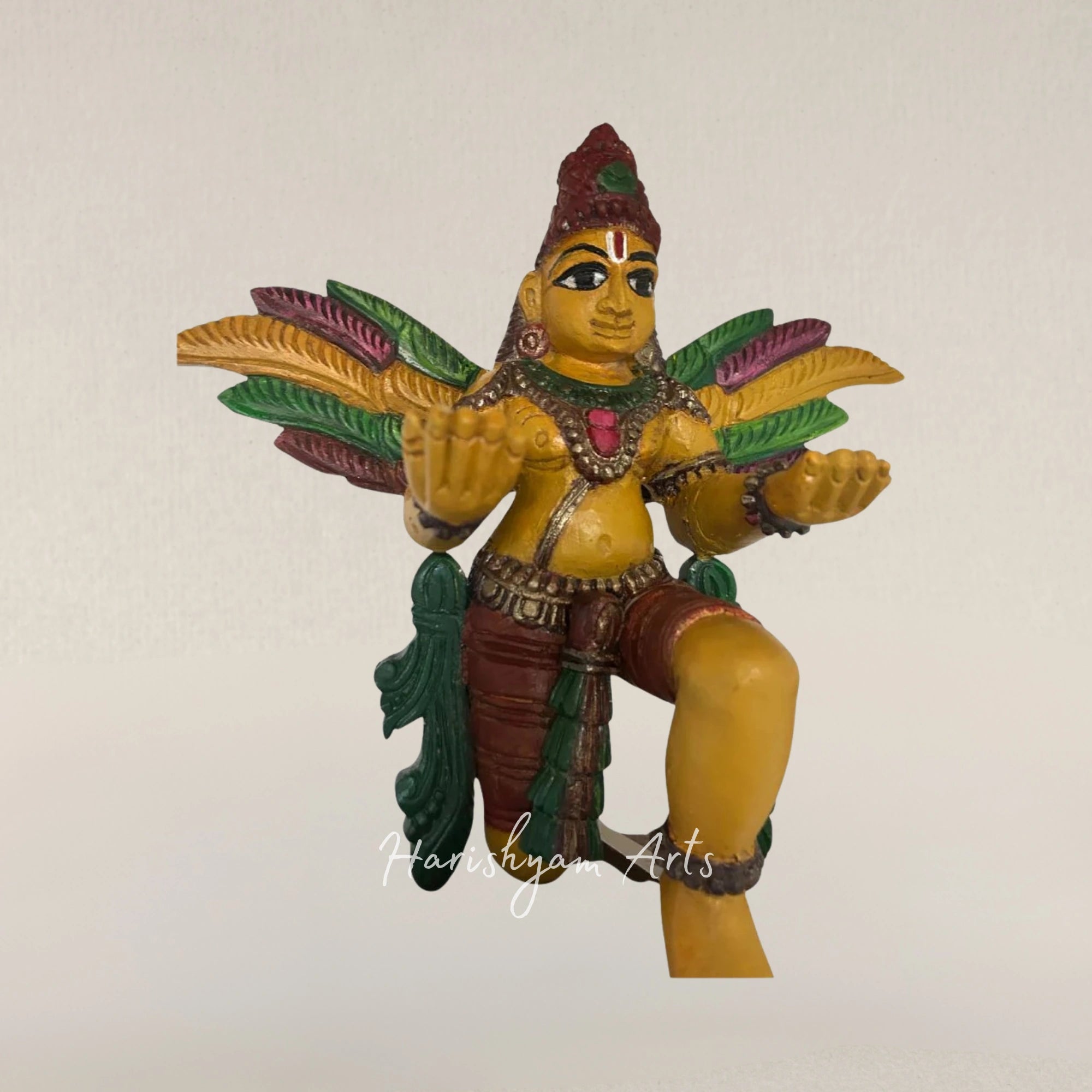 13" Meditative Garuda Wooden Idol Hand Carved Sacred Sculpture