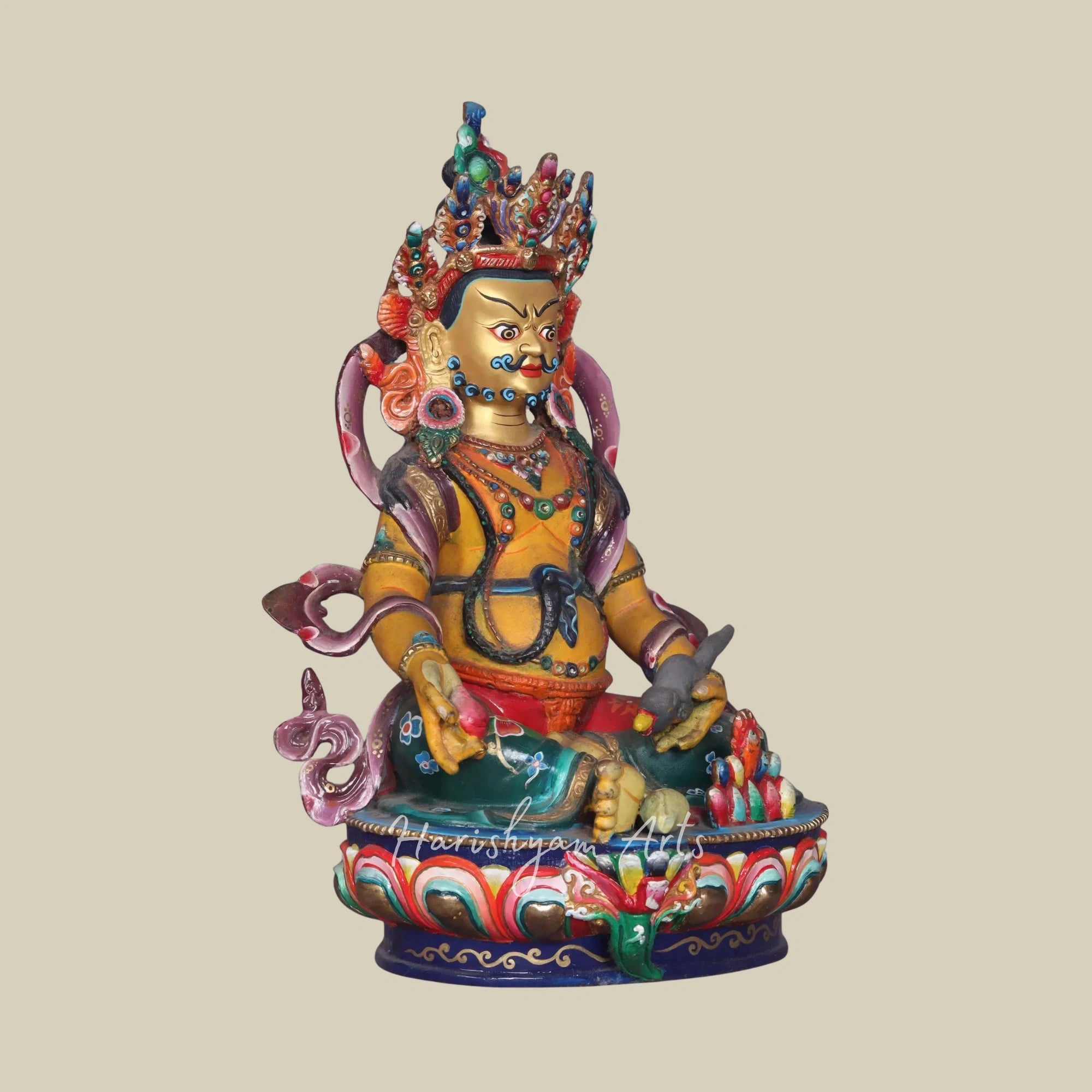 13" Nepal Crafted Lord Kubera Copper Statue with Gold Plated Finish