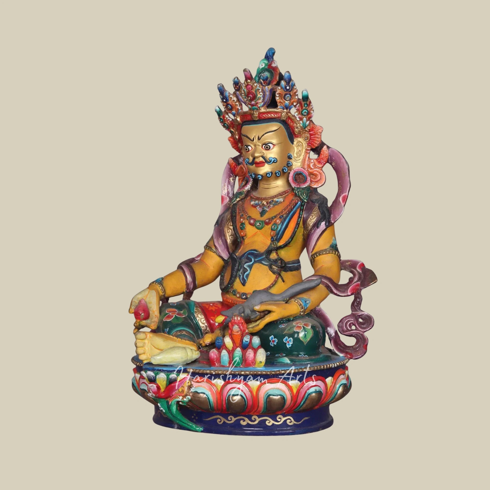 13" Nepal Crafted Lord Kubera Copper Statue with Gold Plated Finish