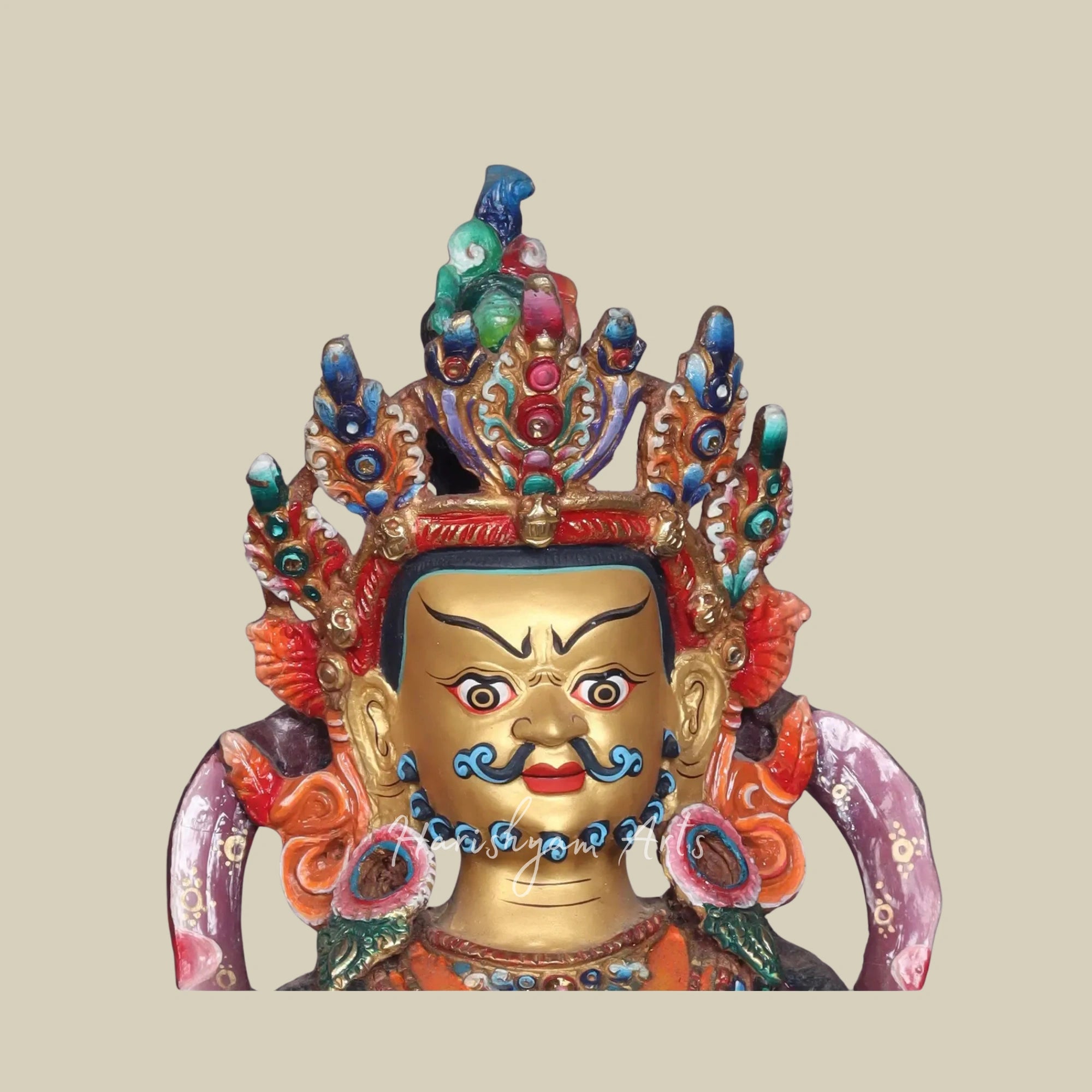 13" Nepal Crafted Lord Kubera Copper Statue with Gold Plated Finish