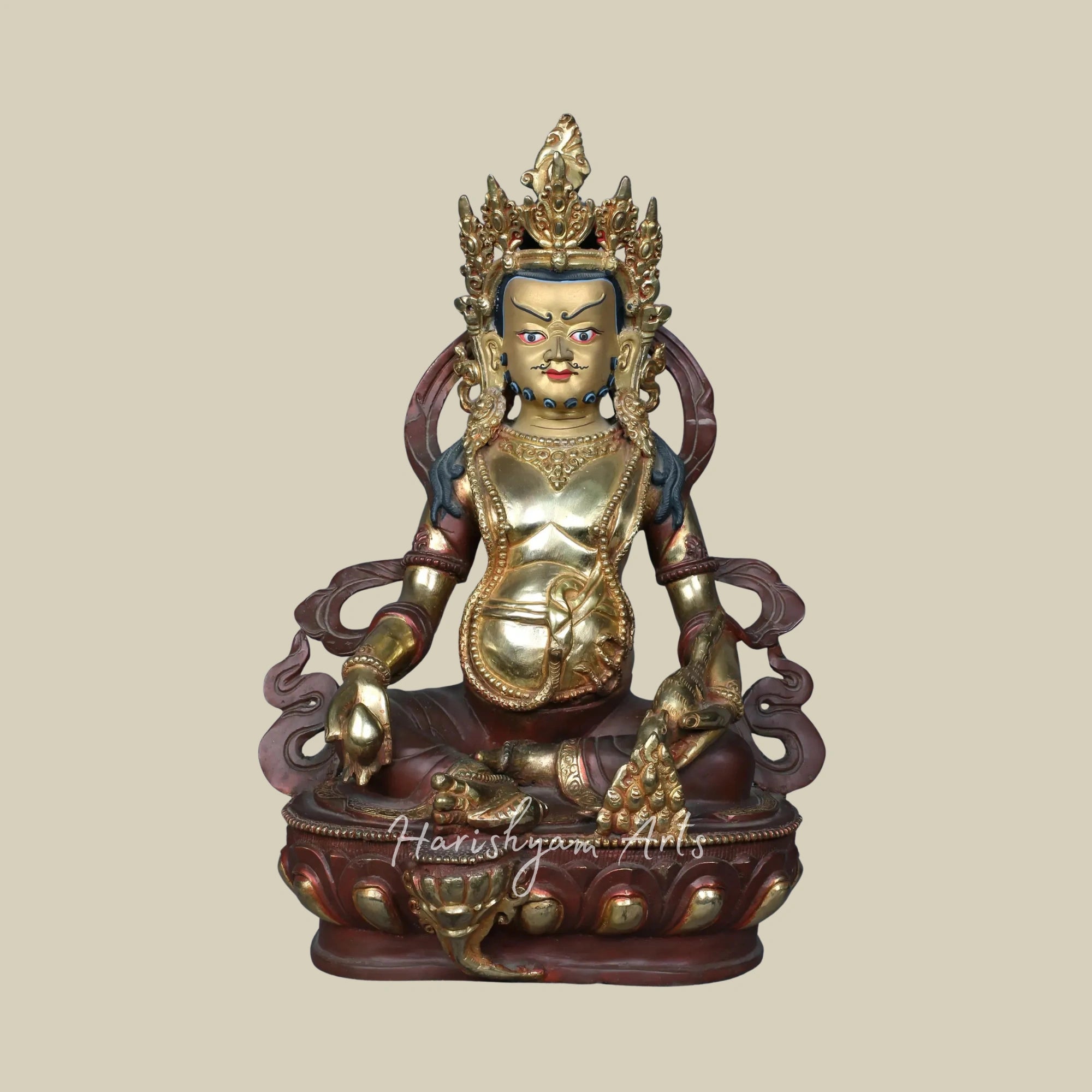 13" Nepalese Kubera Idol in Copper with Traditional Gold Gilding