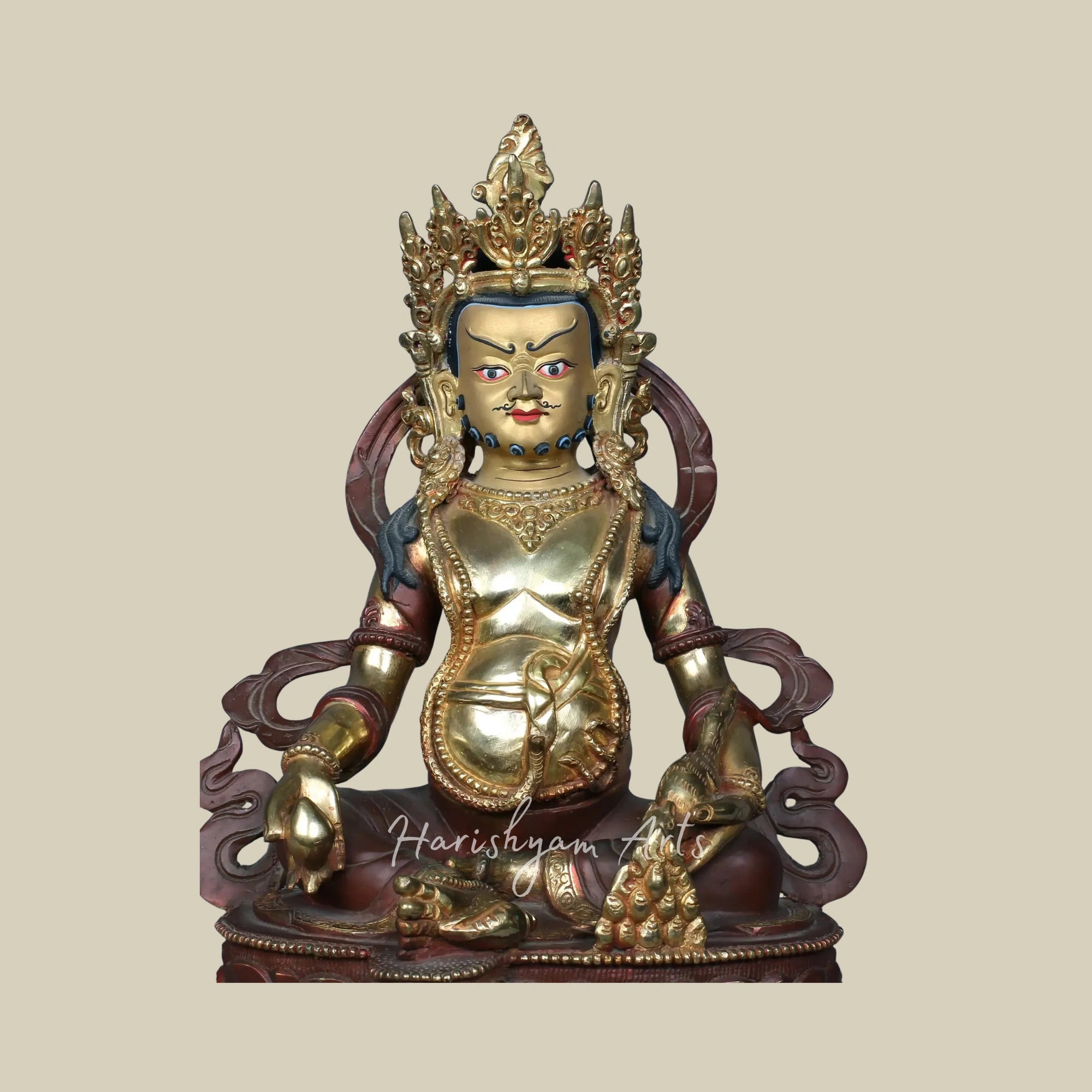 13" Nepalese Kubera Idol in Copper with Traditional Gold Gilding