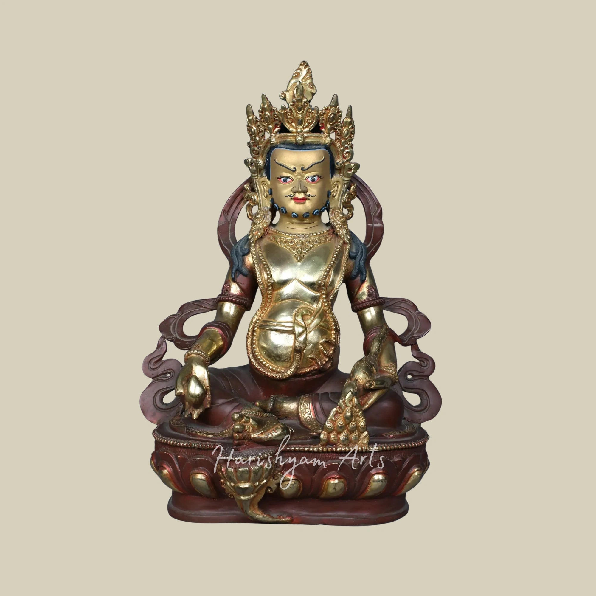 13" Nepalese Kubera Idol in Copper with Traditional Gold Gilding