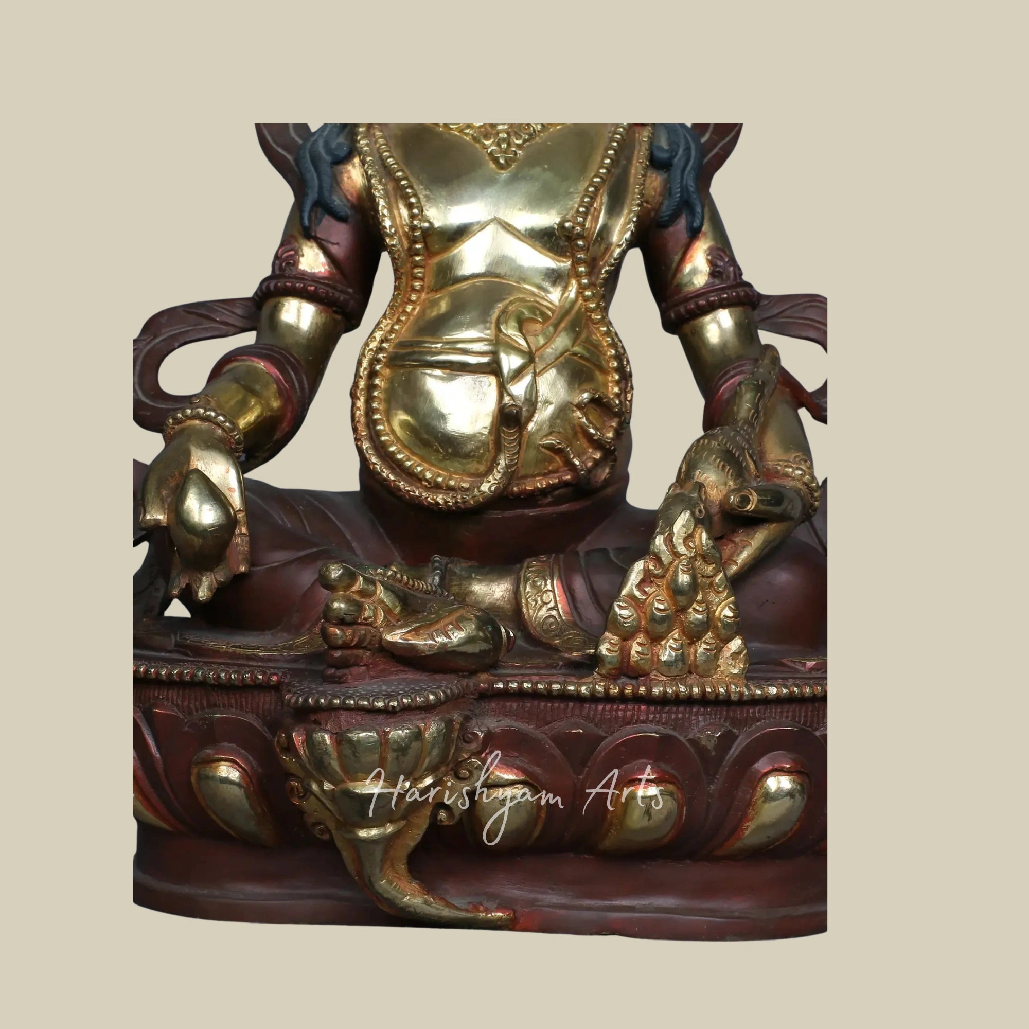 13" Nepalese Kubera Idol in Copper with Traditional Gold Gilding