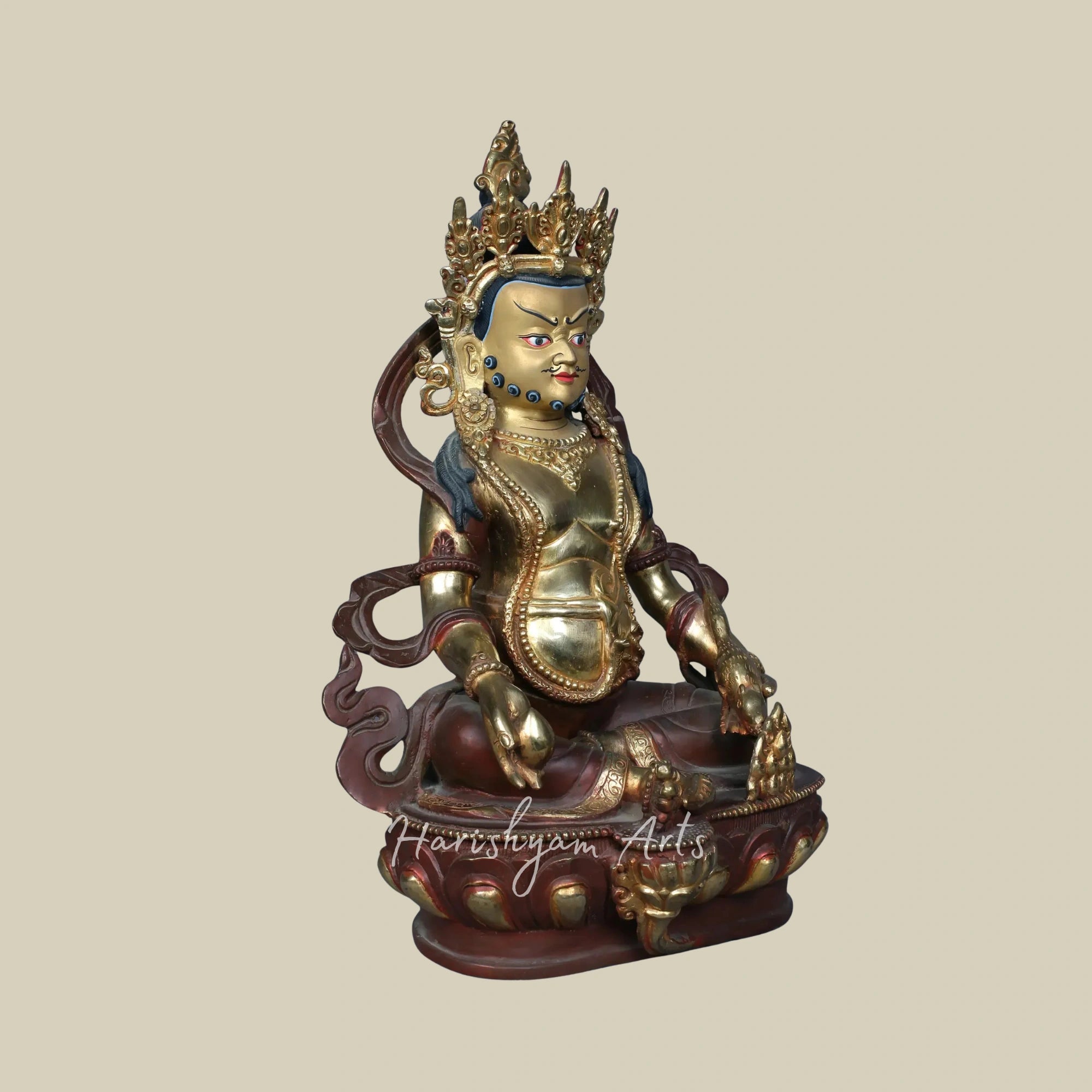 13" Nepalese Kubera Idol in Copper with Traditional Gold Gilding