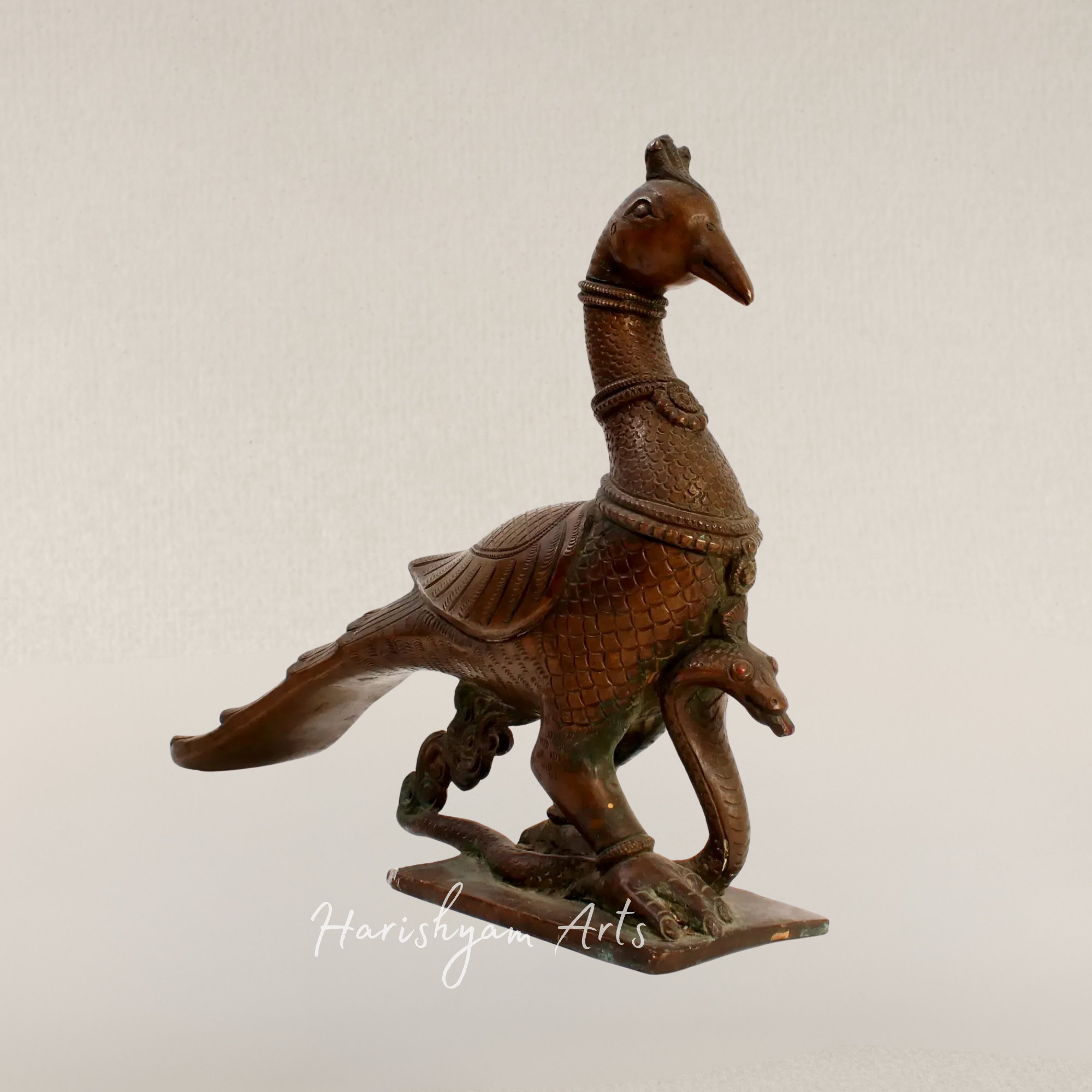 13" Regal Peacock Embracing Serpent Brass Sculpture