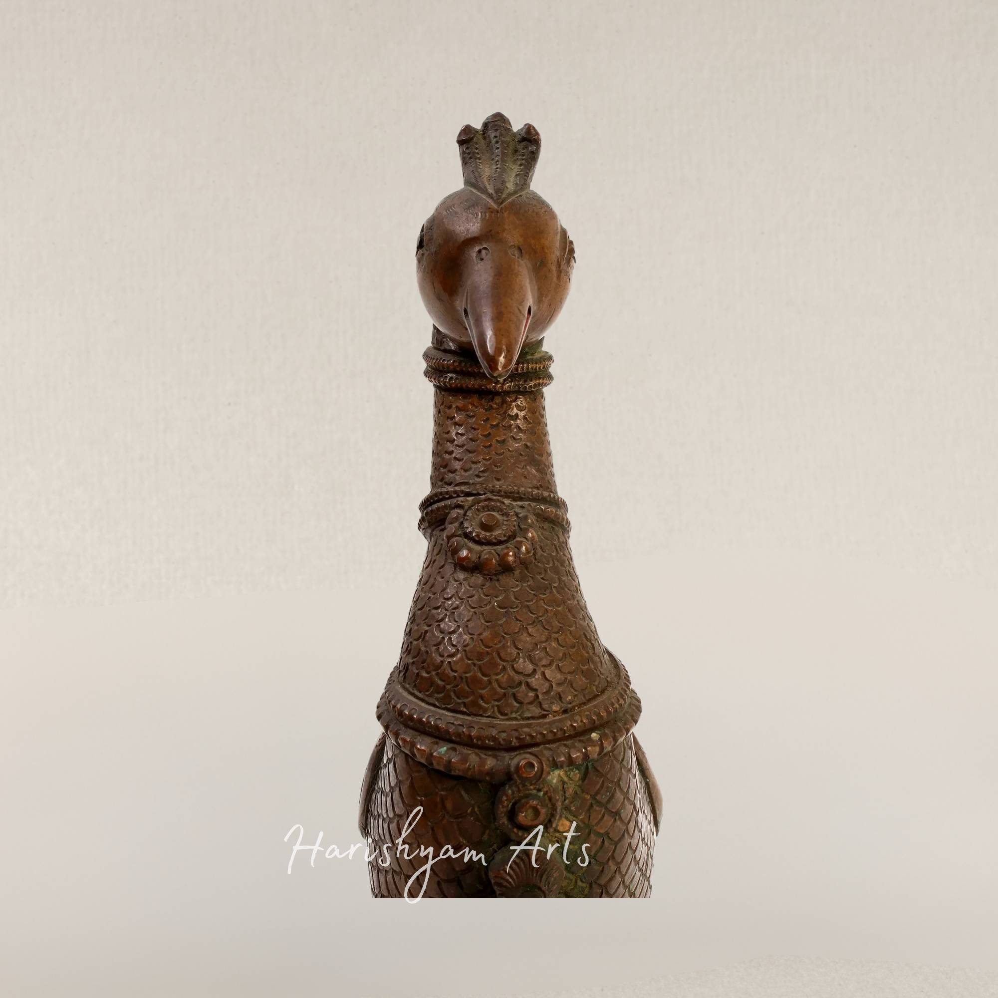 13" Regal Peacock Embracing Serpent Brass Sculpture