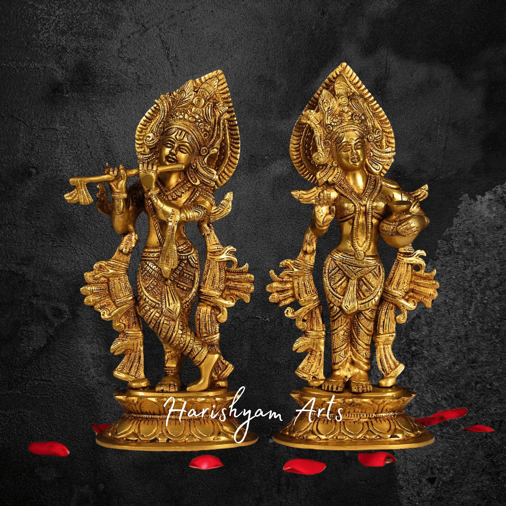 13" Sacred Brass Radha Krishna Idol for Spiritual Interiors