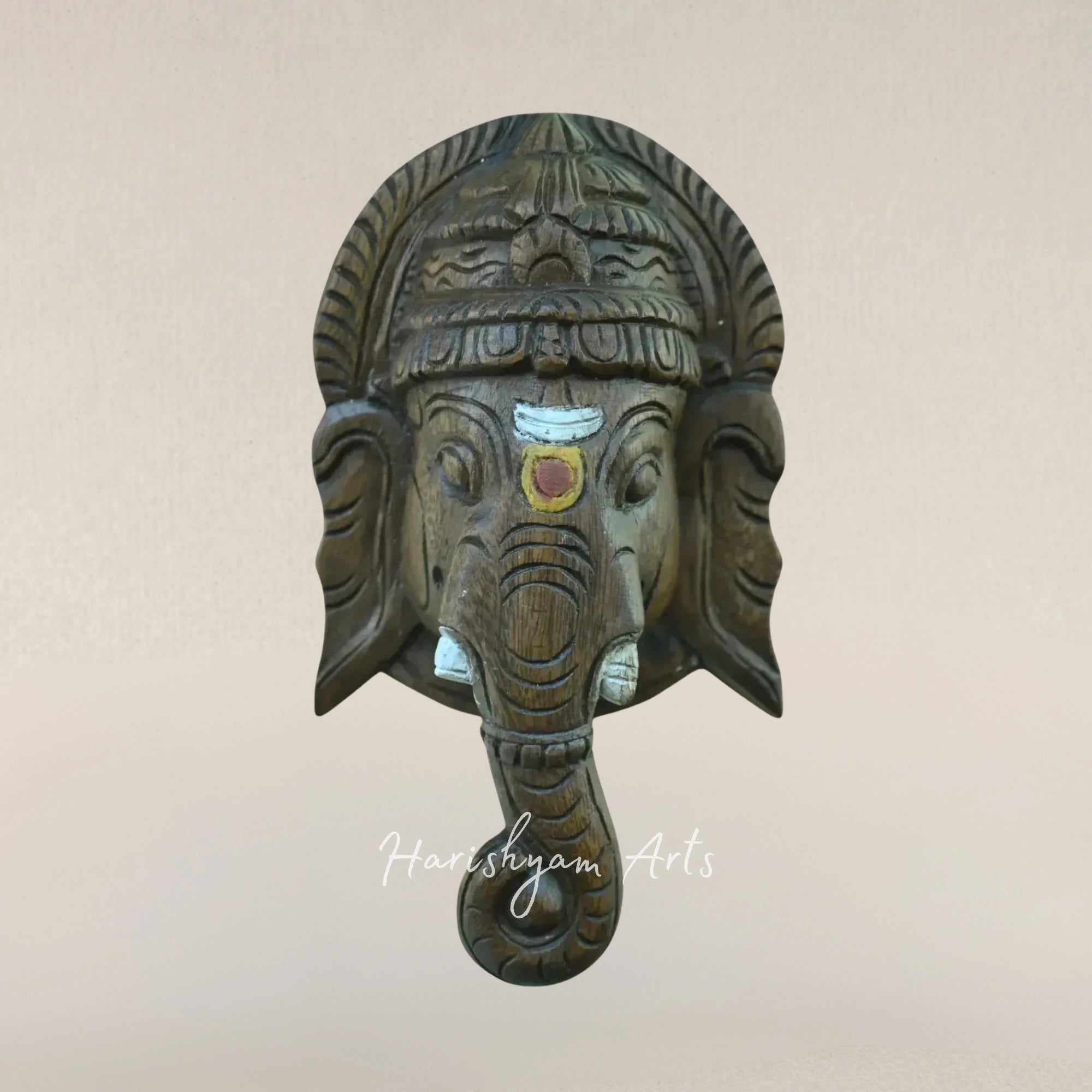 13" Sacred Ganesha Wall Art with Right Curved Trunk Design