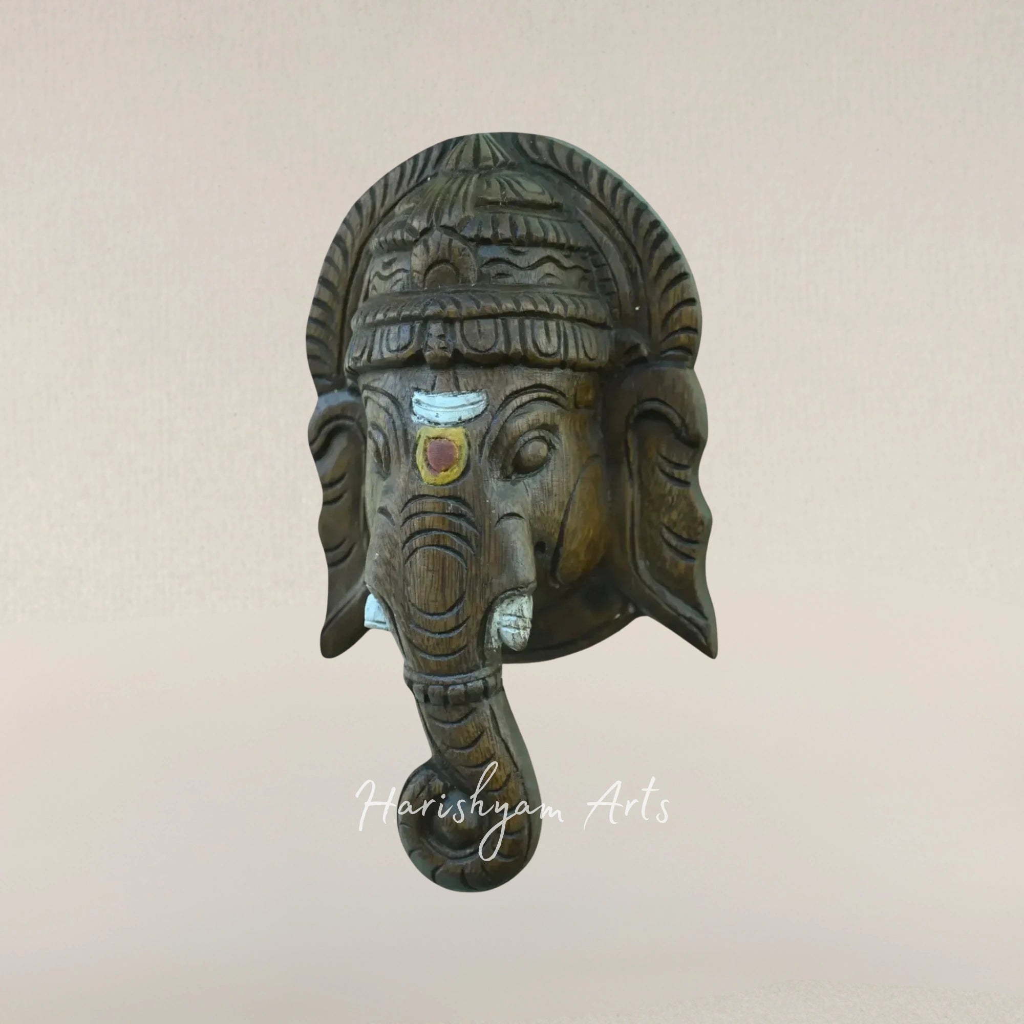 13" Sacred Ganesha Wall Art with Right Curved Trunk Design