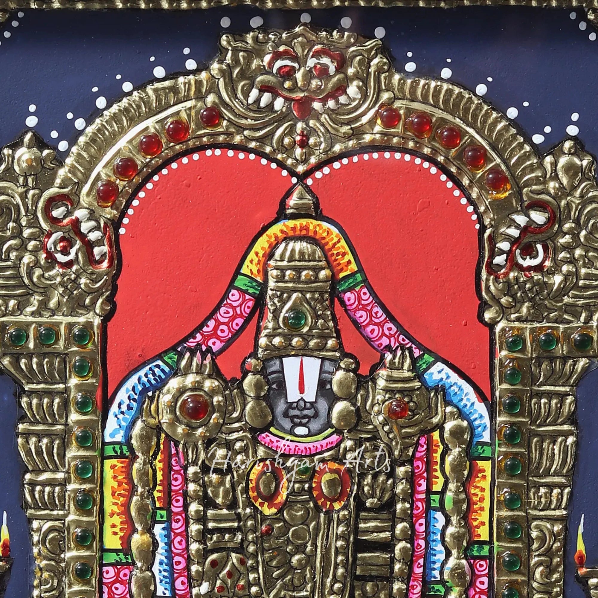 13" Tirupati Balaji Venkateshvara Tanjore Painting in an Elegant Teakwood Frame