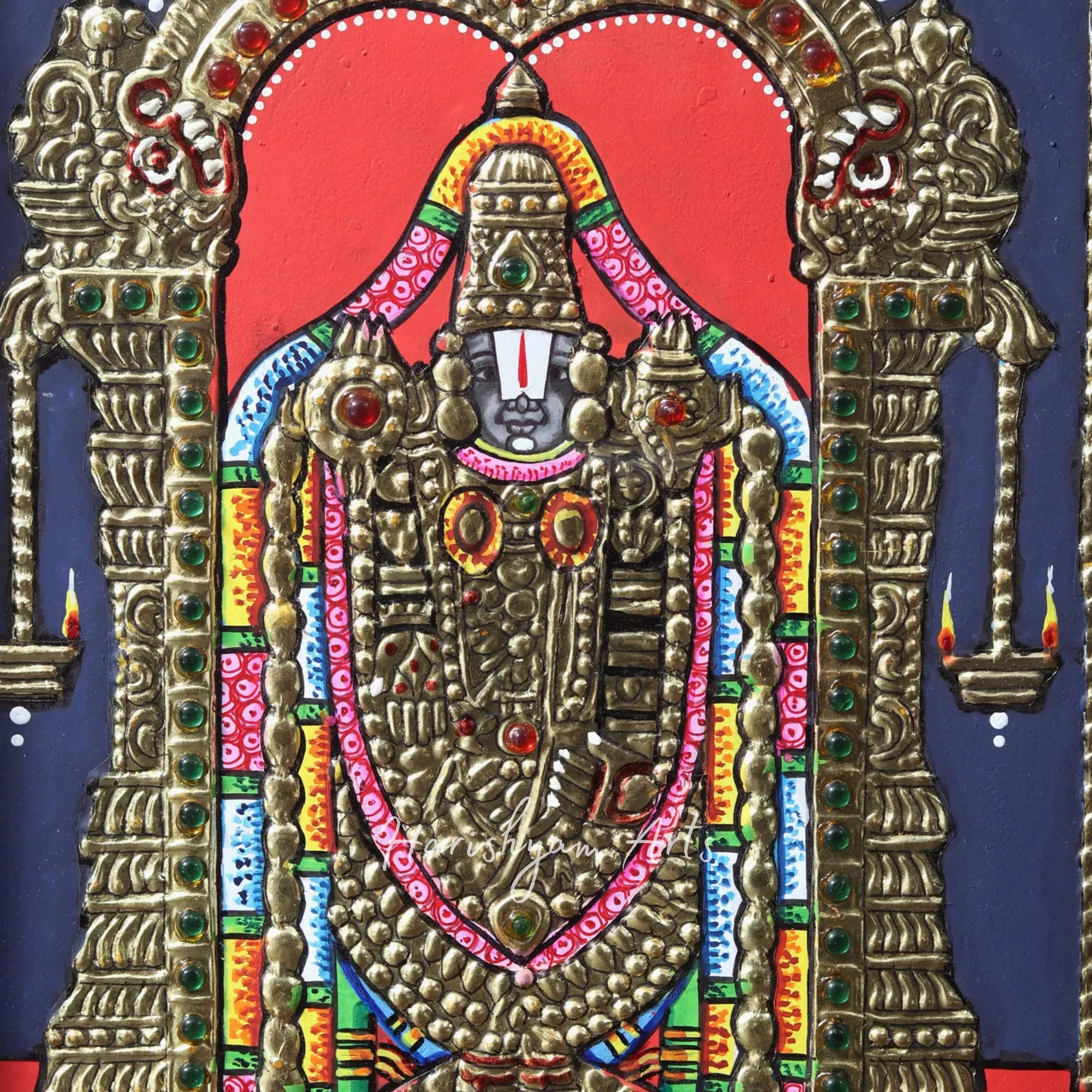 13" Tirupati Balaji Venkateshvara Tanjore Painting in an Elegant Teakwood Frame