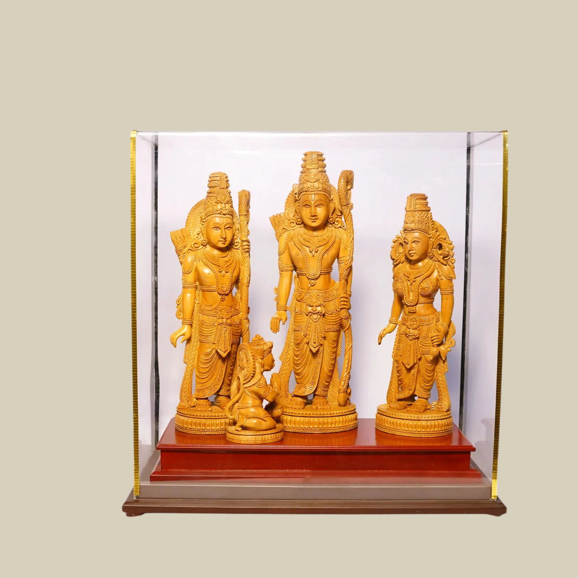 13" Wooden Ram Darbar Sculpture of Shri Rama Sita Lakshman Hanuman