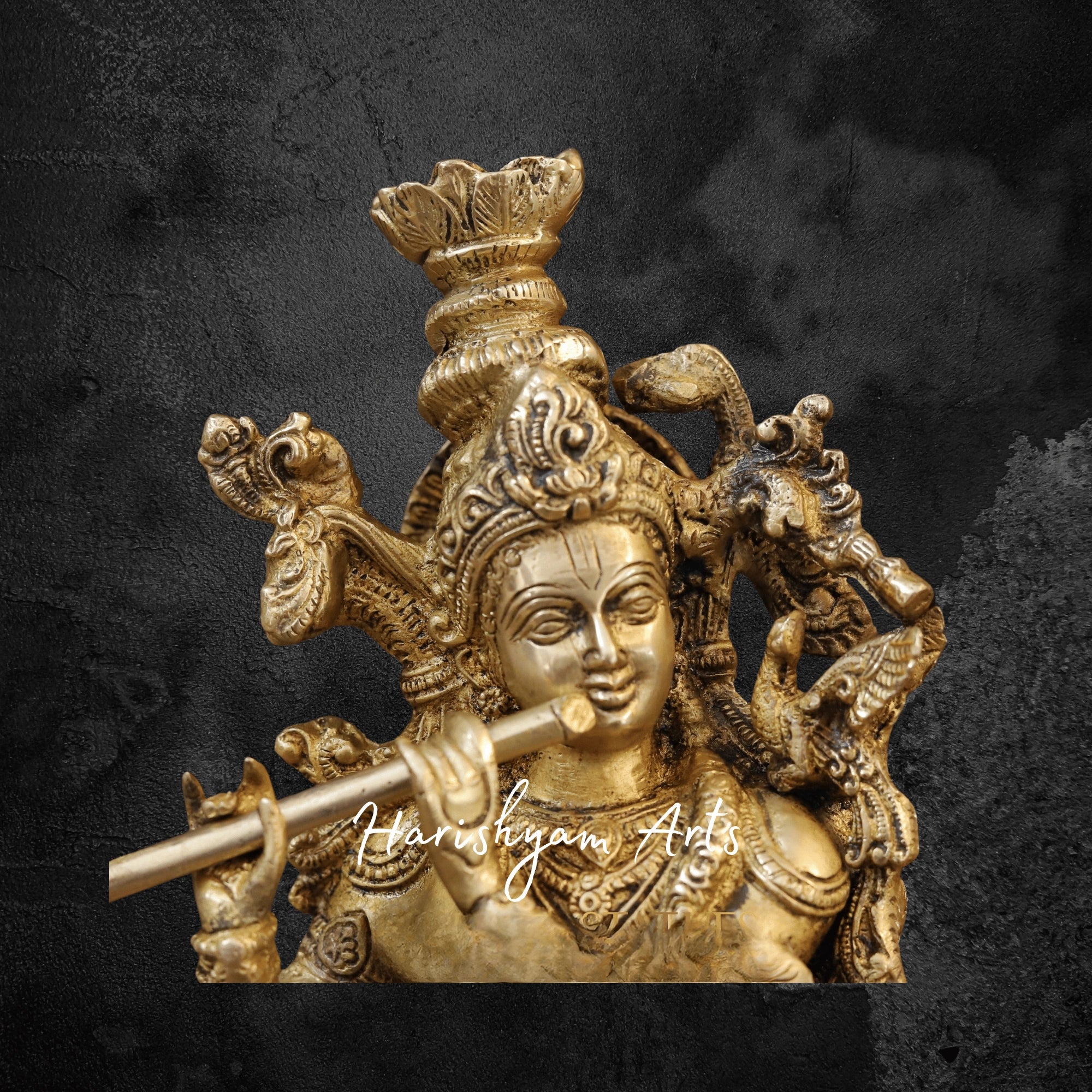 14" Brass Radha Krishna Statue on Lotus Base for Pooja Room