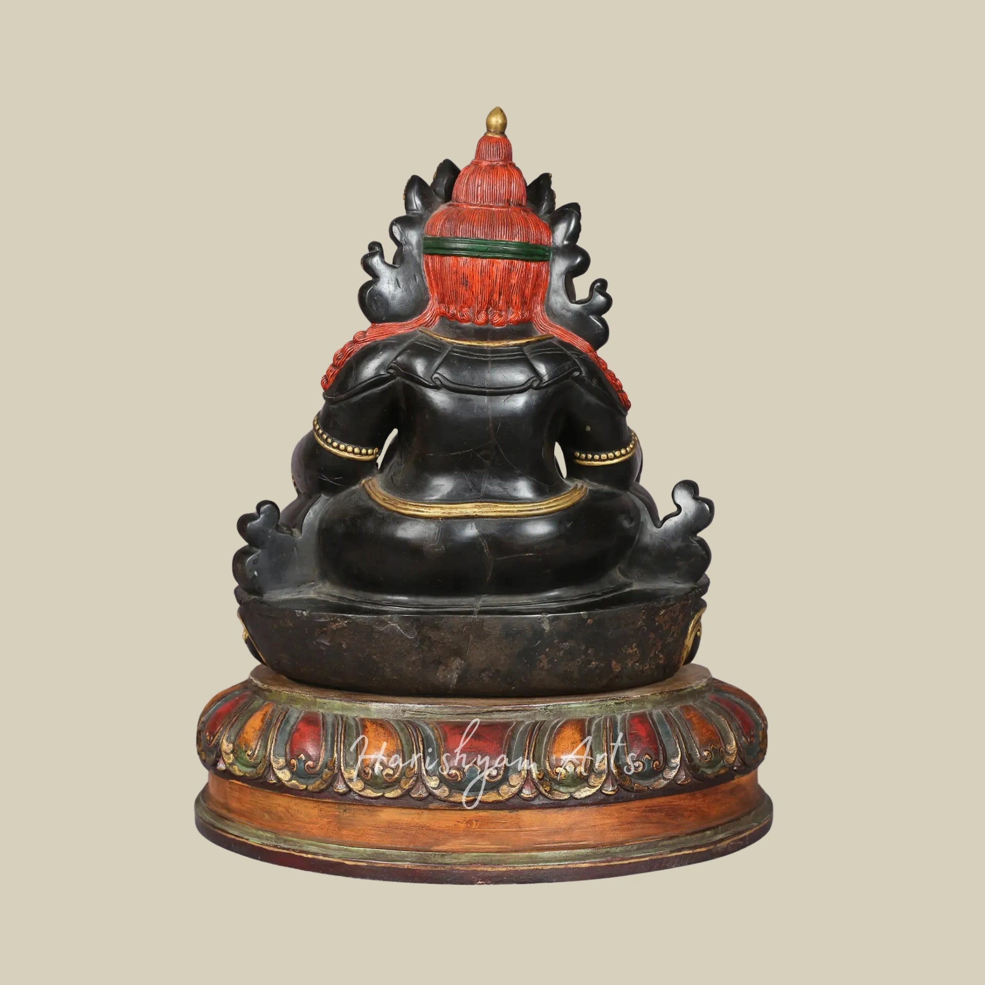 14" Divine Kubera Idol in Shaligram Stone with Wooden Base Support