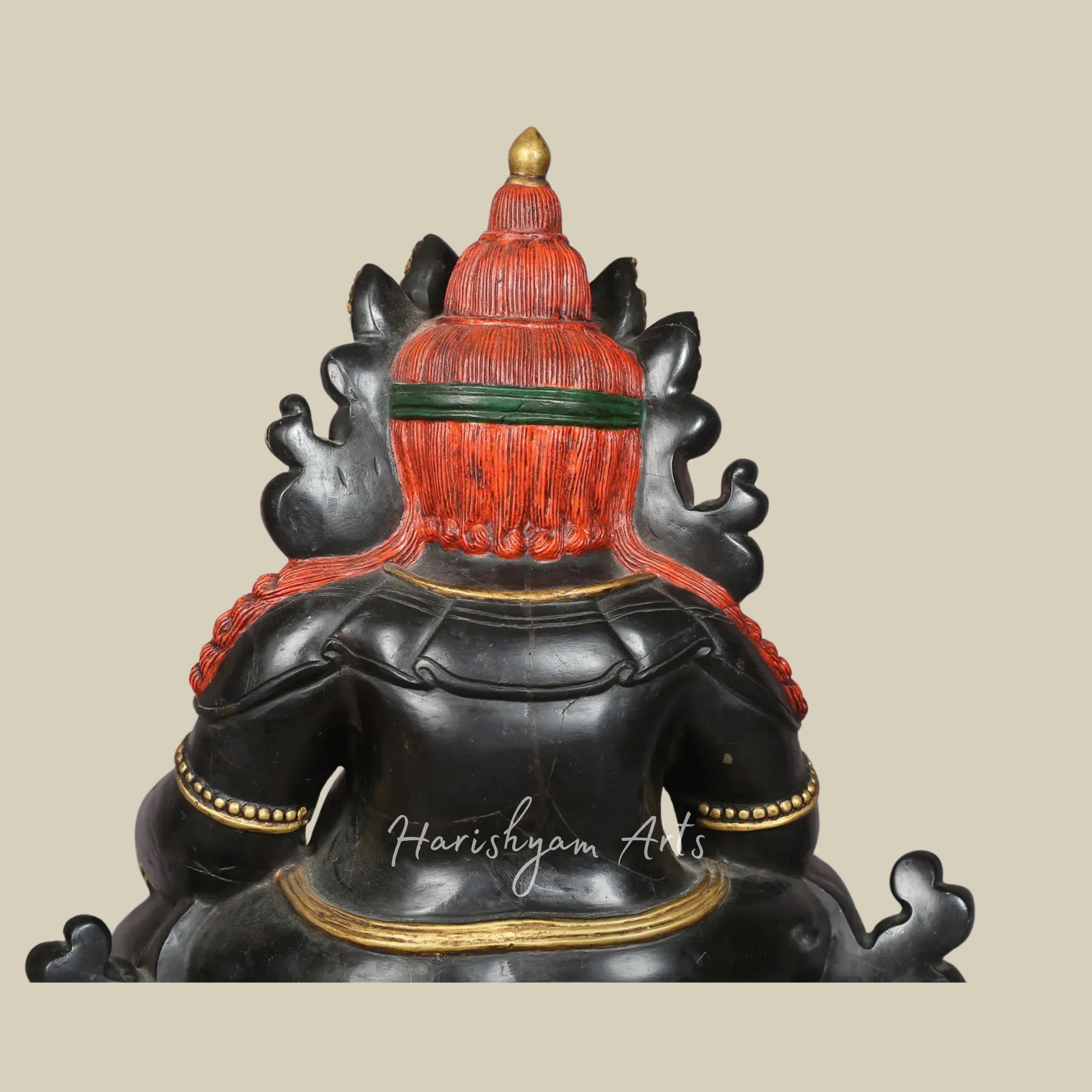 14" Divine Kubera Idol in Shaligram Stone with Wooden Base Support
