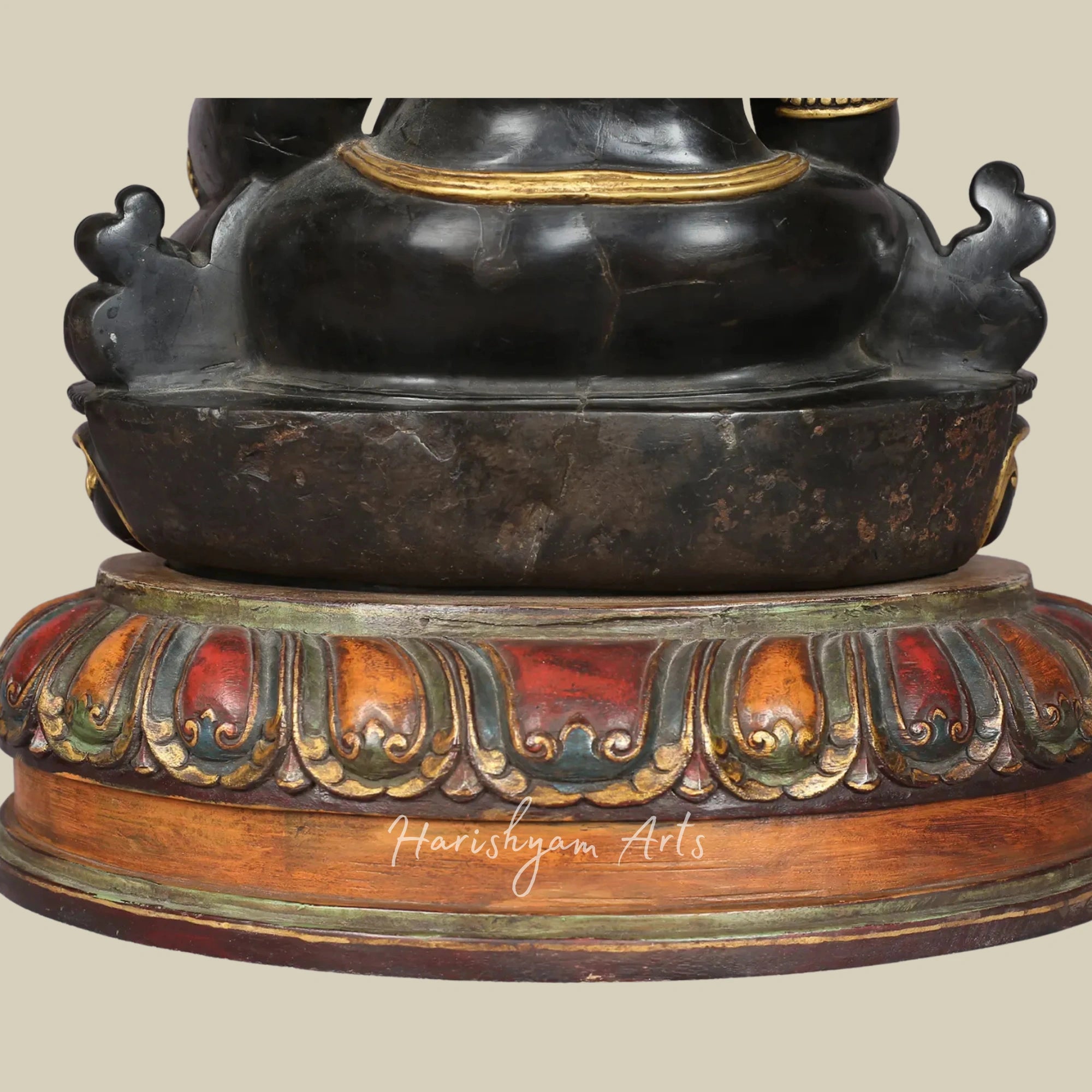 14" Divine Kubera Idol in Shaligram Stone with Wooden Base Support