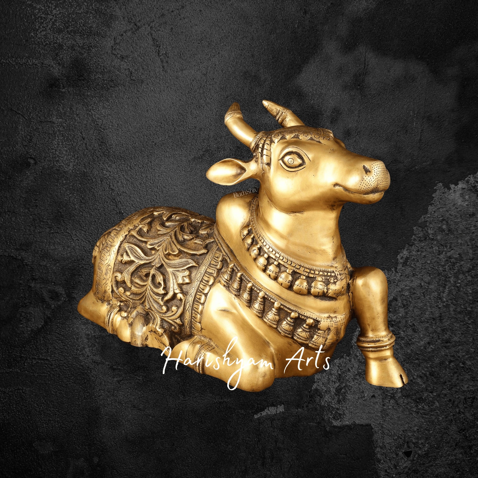 14" Extra Large Nandi Sculpture in Superfine Brass for Mandir Decor