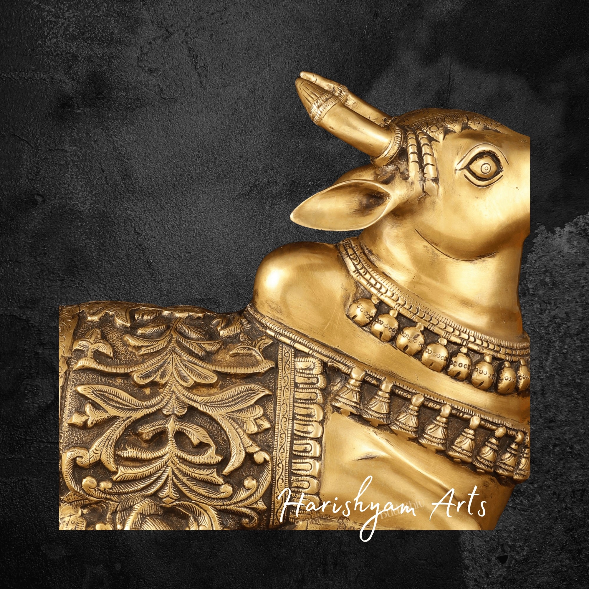 14" Extra Large Nandi Sculpture in Superfine Brass for Mandir Decor